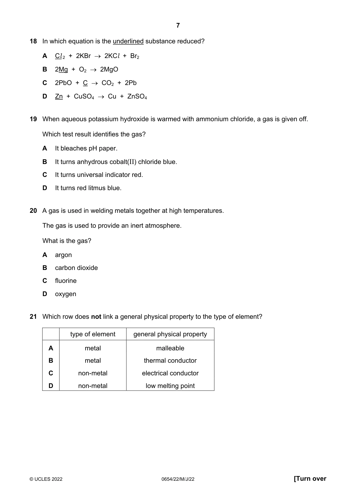 Cambridge IGCSE Sciences - Co-ordinated (Double) 0654 2022 May/June Paper 2 · Variant 2 question paper, page 7 of 16