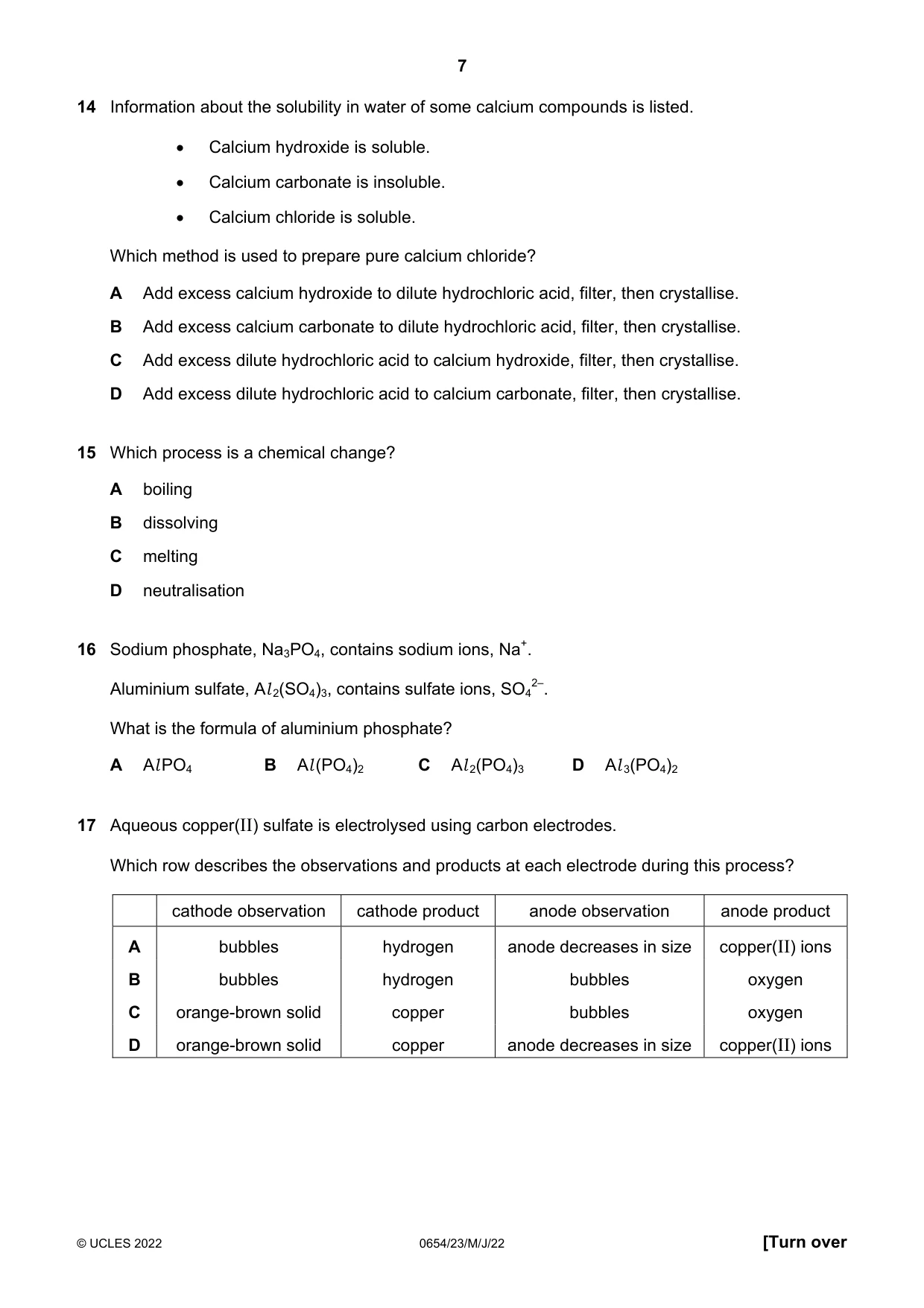 Cambridge IGCSE Sciences - Co-ordinated (Double) 0654 2022 May/June Paper 2 · Variant 3 question paper, page 7 of 16