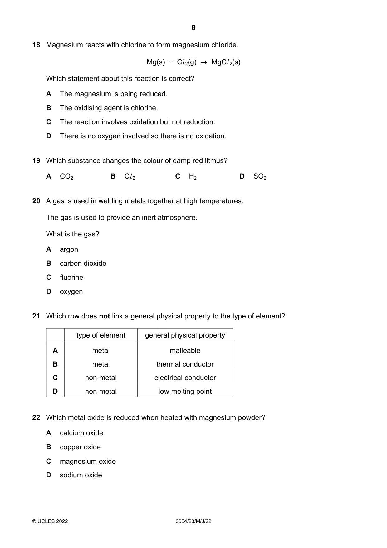 Cambridge IGCSE Sciences - Co-ordinated (Double) 0654 2022 May/June Paper 2 · Variant 3 question paper, page 8 of 16