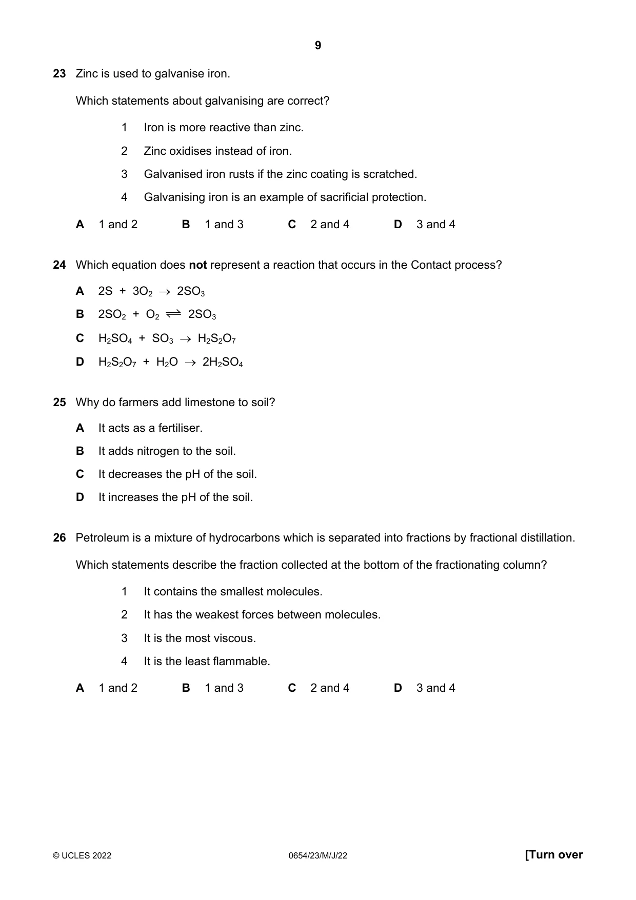 Cambridge IGCSE Sciences - Co-ordinated (Double) 0654 2022 May/June Paper 2 · Variant 3 question paper, page 9 of 16