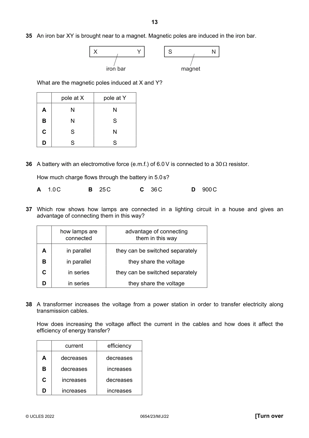 Cambridge IGCSE Sciences - Co-ordinated (Double) 0654 2022 May/June Paper 2 · Variant 3 question paper, page 13 of 16