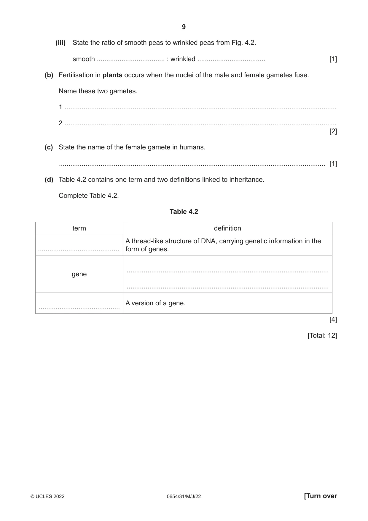 Cambridge IGCSE Sciences - Co-ordinated (Double) 0654 2022 May/June Paper 3 · Variant 1 question paper, page 9 of 28
