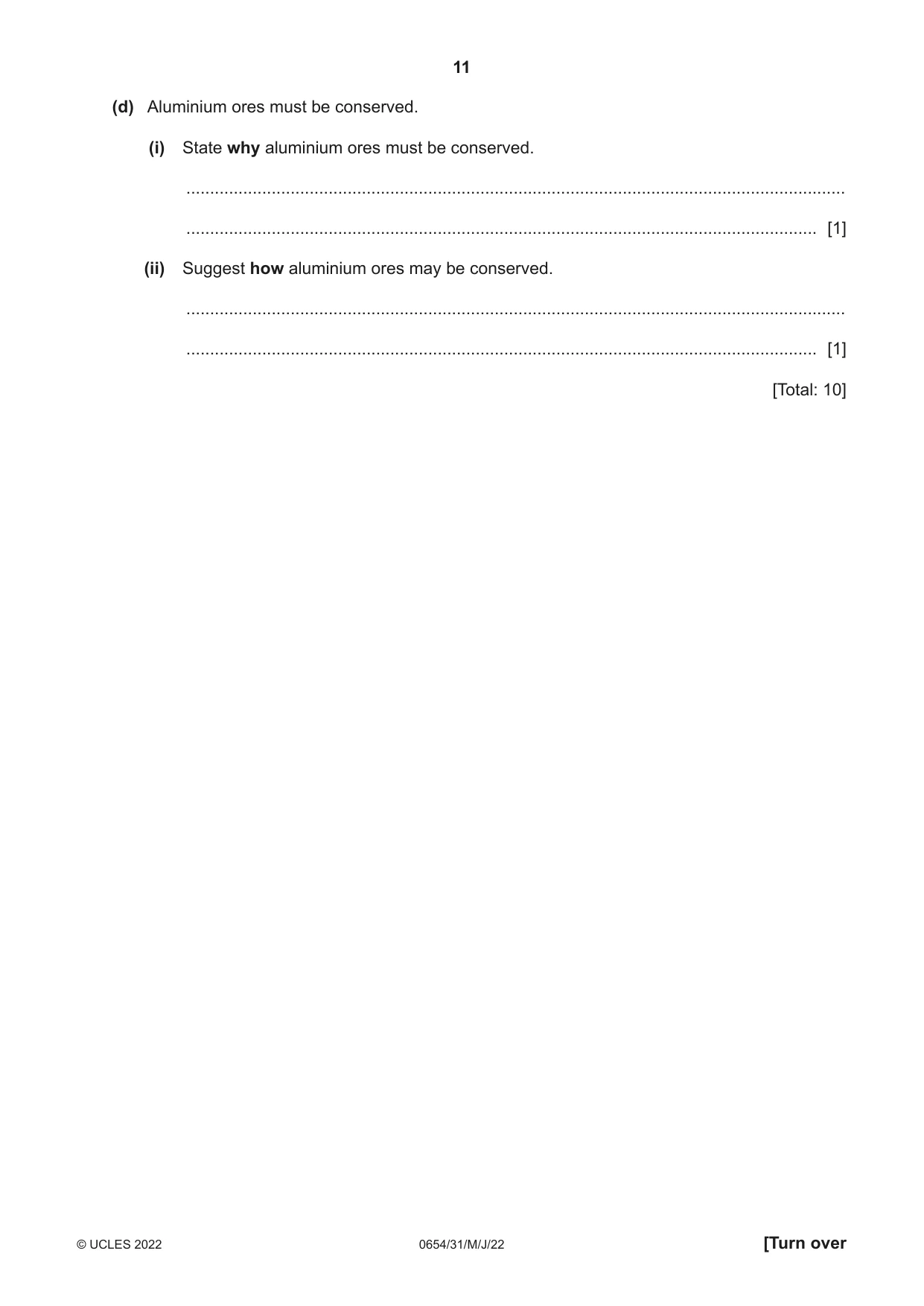 Cambridge IGCSE Sciences - Co-ordinated (Double) 0654 2022 May/June Paper 3 · Variant 1 question paper, page 11 of 28