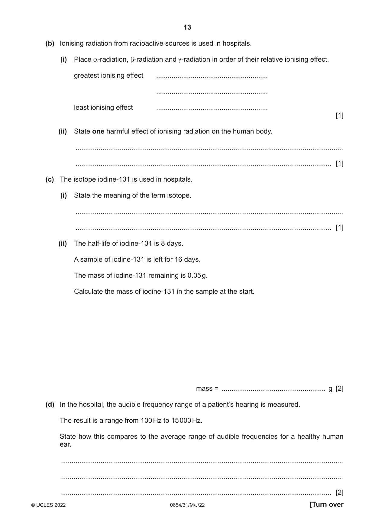 Cambridge IGCSE Sciences - Co-ordinated (Double) 0654 2022 May/June Paper 3 · Variant 1 question paper, page 13 of 28
