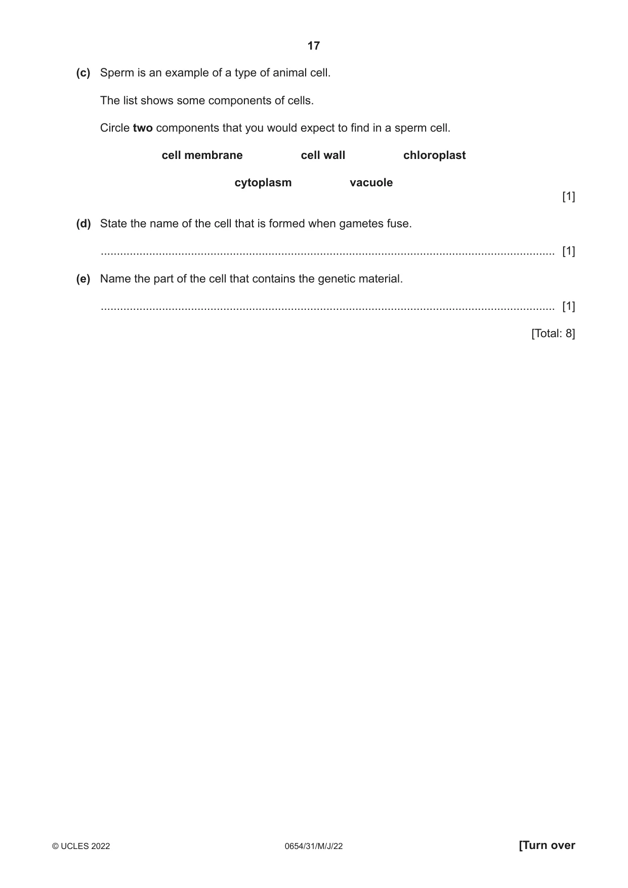 Cambridge IGCSE Sciences - Co-ordinated (Double) 0654 2022 May/June Paper 3 · Variant 1 question paper, page 17 of 28