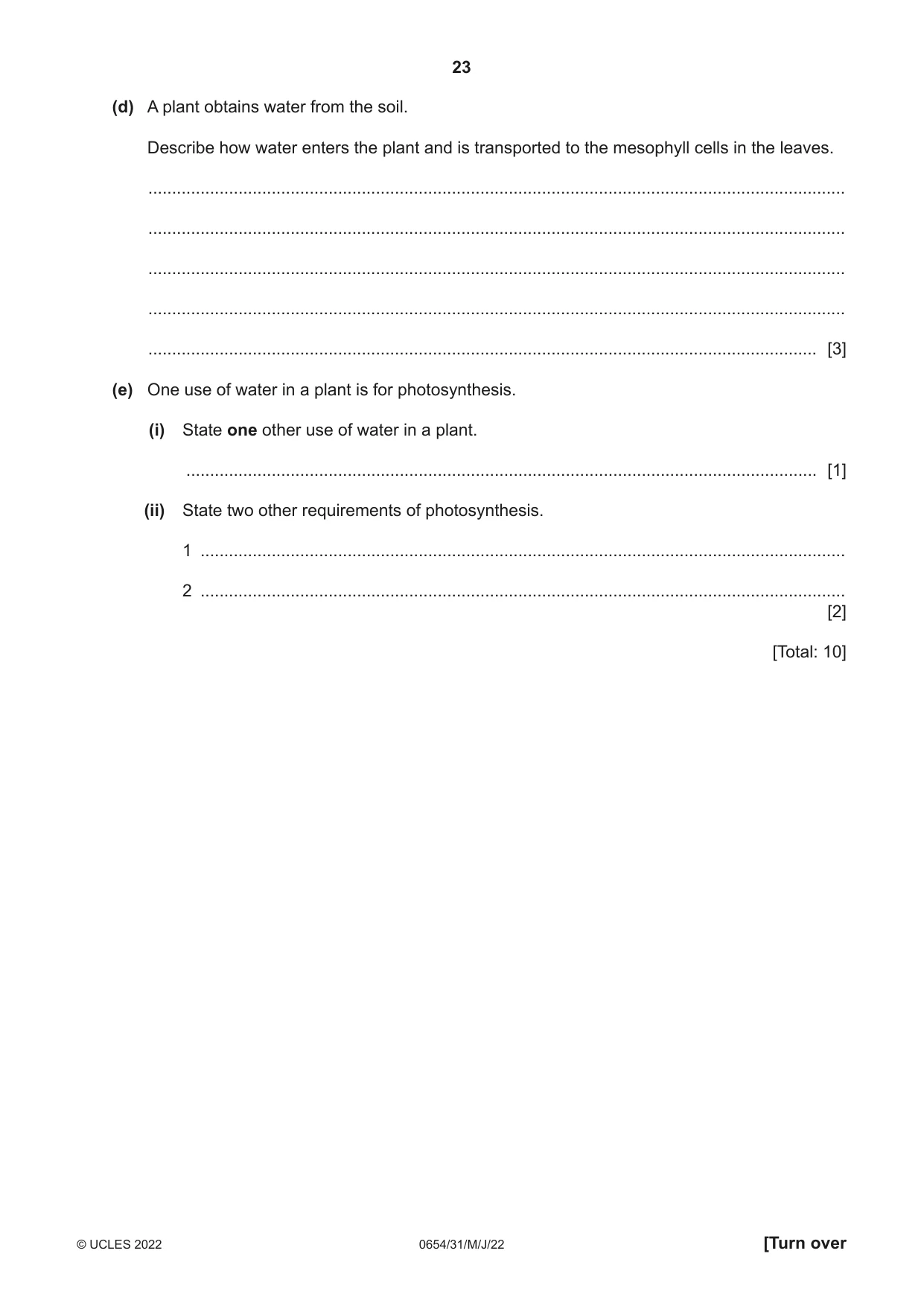 Cambridge IGCSE Sciences - Co-ordinated (Double) 0654 2022 May/June Paper 3 · Variant 1 question paper, page 23 of 28