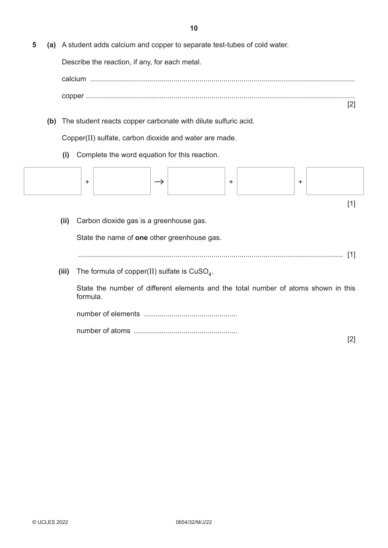 Cambridge IGCSE Sciences - Co-ordinated (Double) 0654 2022 May/June Paper 3 · Variant 2 question paper, page 10 of 32