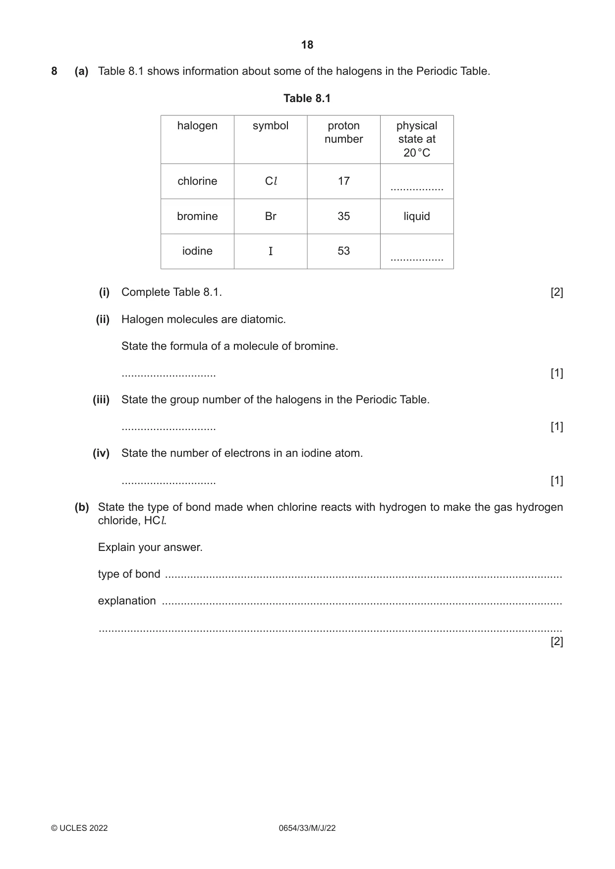 Cambridge IGCSE Sciences - Co-ordinated (Double) 0654 2022 May/June Paper 3 · Variant 3 question paper, page 18 of 32