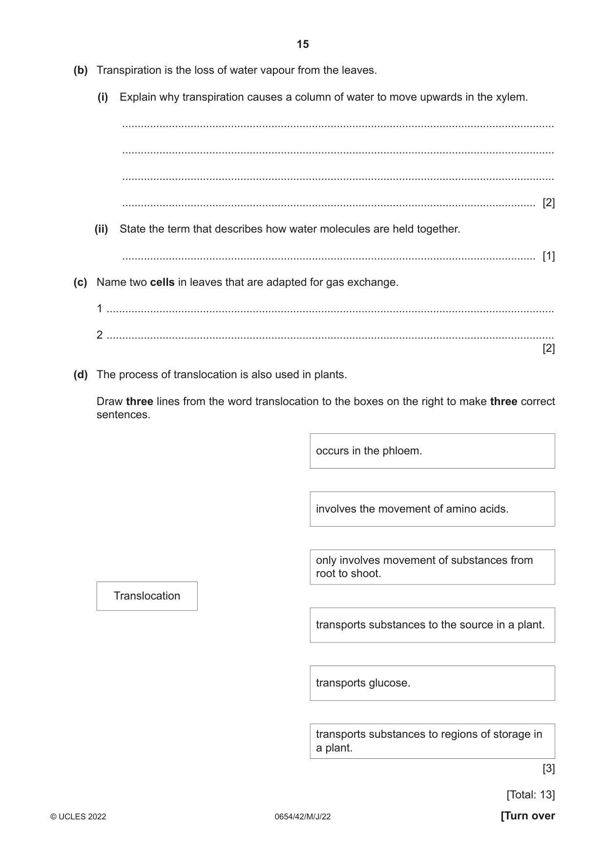 Cambridge IGCSE Sciences - Co-ordinated (Double) 0654 2022 May/June Paper 4 · Variant 2 question paper, page 15 of 28