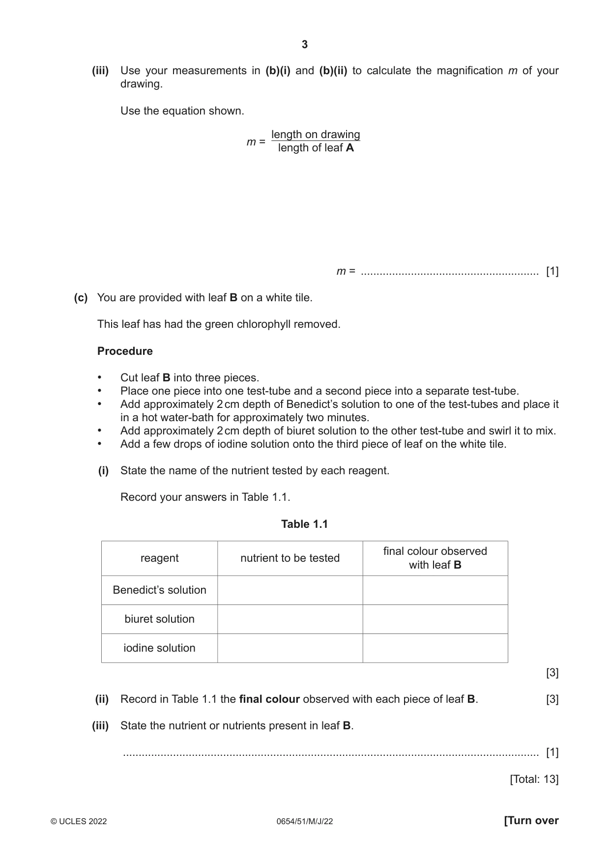 Cambridge IGCSE Sciences - Co-ordinated (Double) 0654 2022 May/June Paper 5 · Variant 1 question paper, page 3 of 16