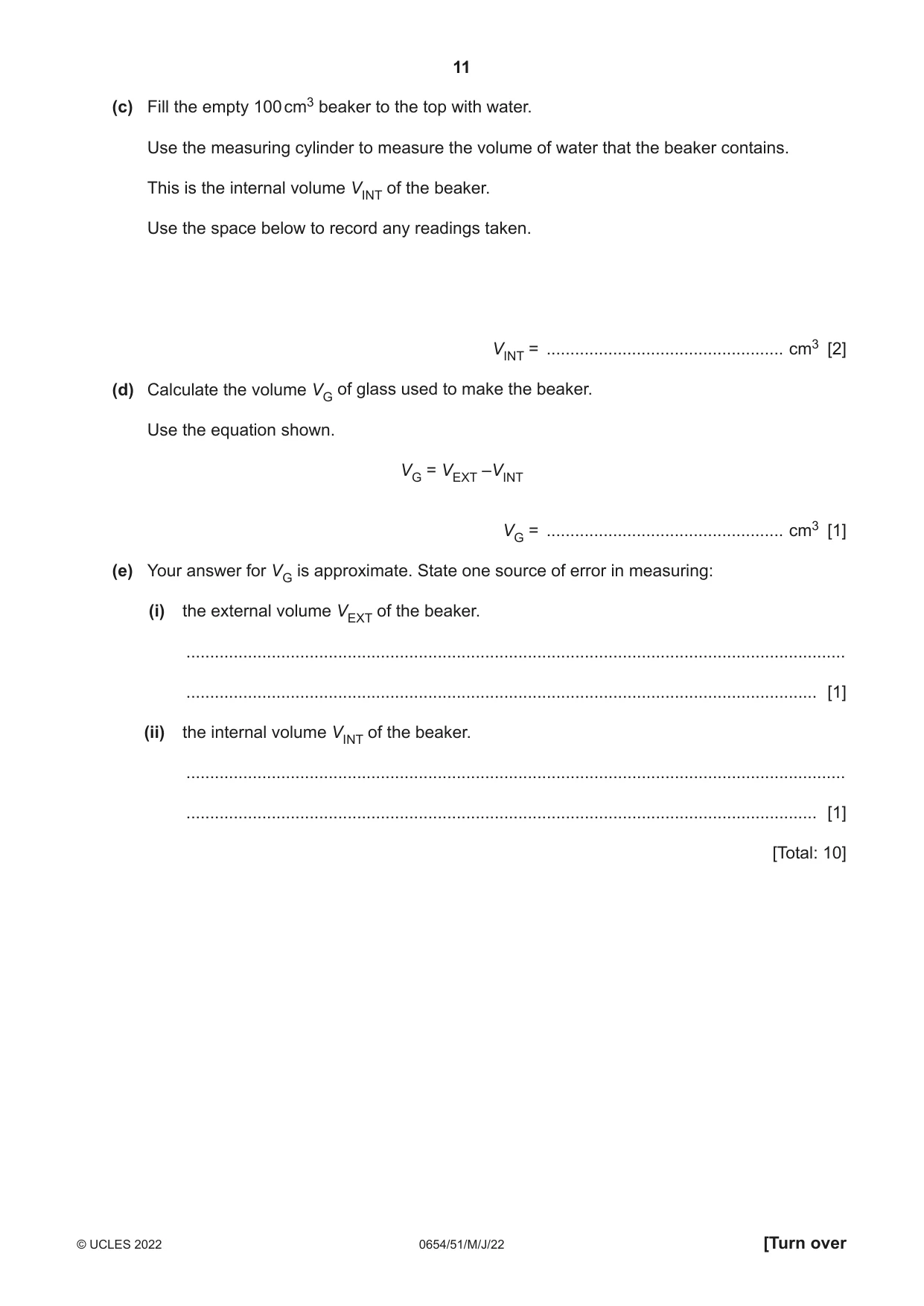 Cambridge IGCSE Sciences - Co-ordinated (Double) 0654 2022 May/June Paper 5 · Variant 1 question paper, page 11 of 16