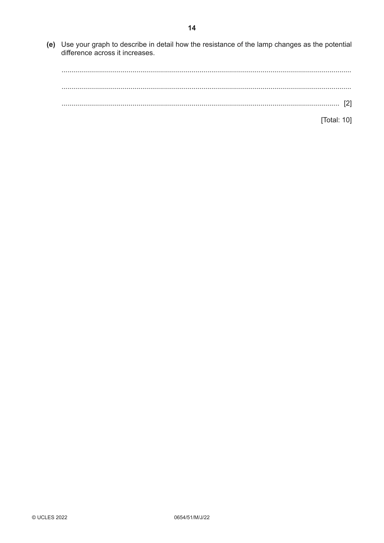 Cambridge IGCSE Sciences - Co-ordinated (Double) 0654 2022 May/June Paper 5 · Variant 1 question paper, page 14 of 16