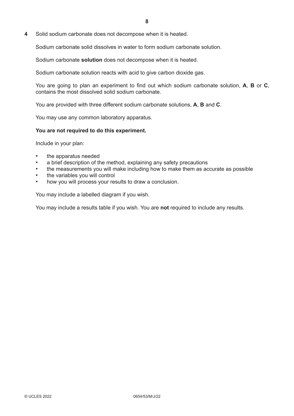 Cambridge IGCSE Sciences - Co-ordinated (Double) 0654 2022 May/June Paper 5 · Variant 3 question paper, page 8 of 20
