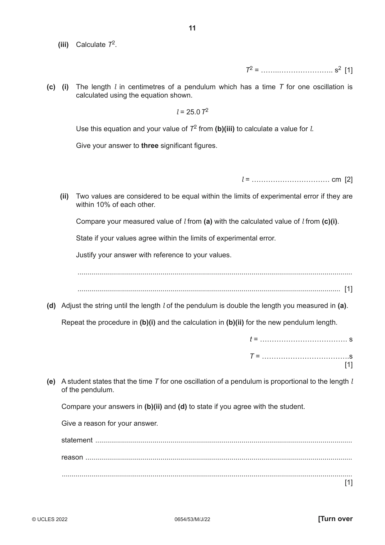 Cambridge IGCSE Sciences - Co-ordinated (Double) 0654 2022 May/June Paper 5 · Variant 3 question paper, page 11 of 20