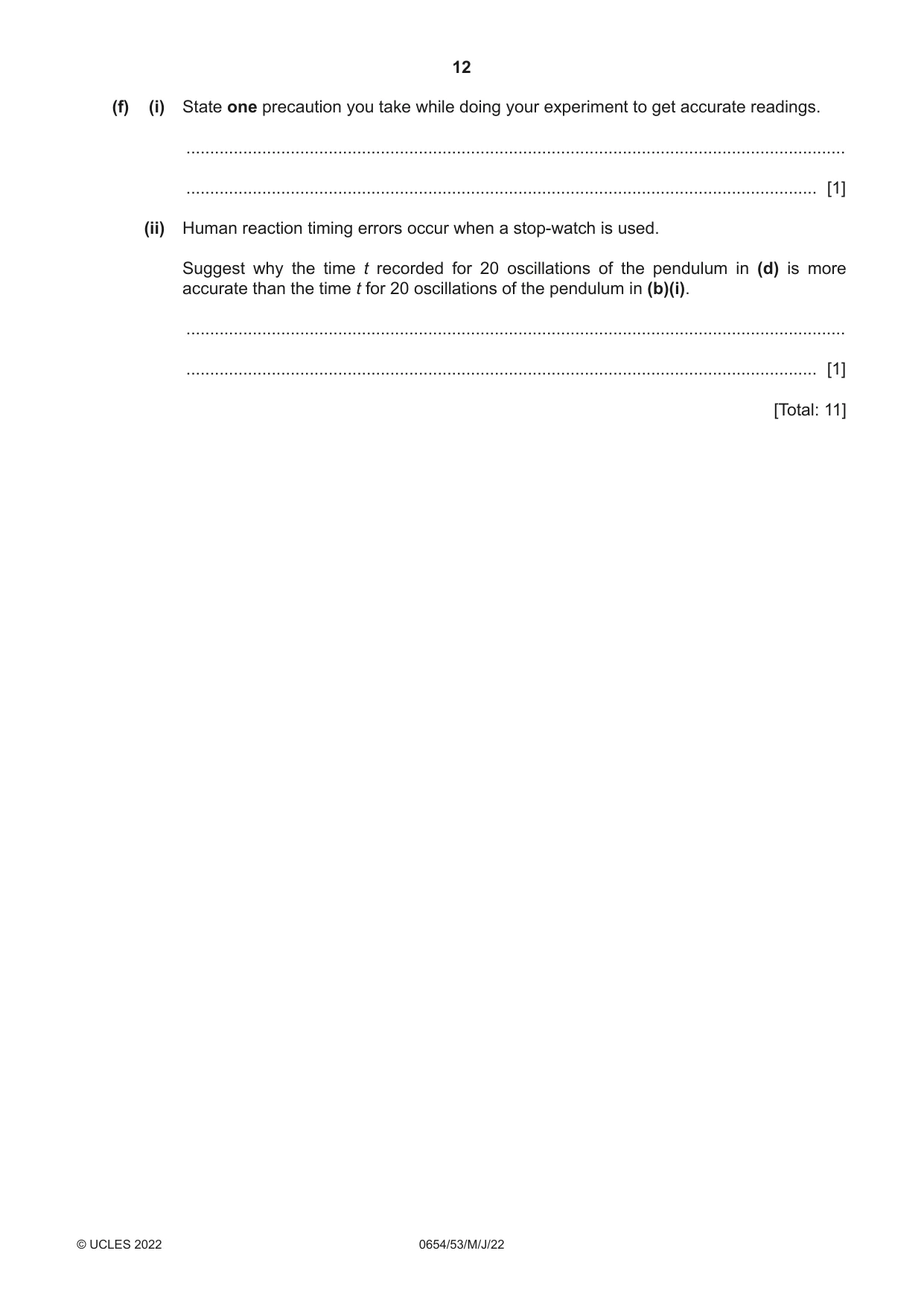 Cambridge IGCSE Sciences - Co-ordinated (Double) 0654 2022 May/June Paper 5 · Variant 3 question paper, page 12 of 20