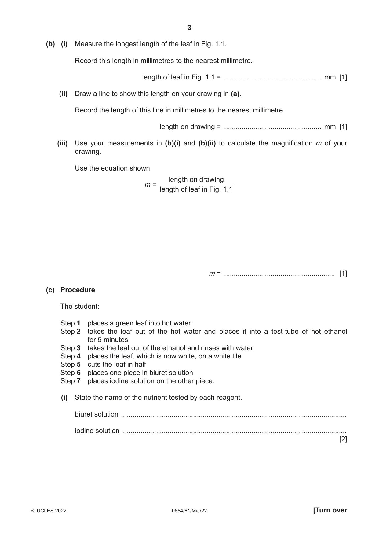 Cambridge IGCSE Sciences - Co-ordinated (Double) 0654 2022 May/June Paper 6 · Variant 1 question paper, page 3 of 20