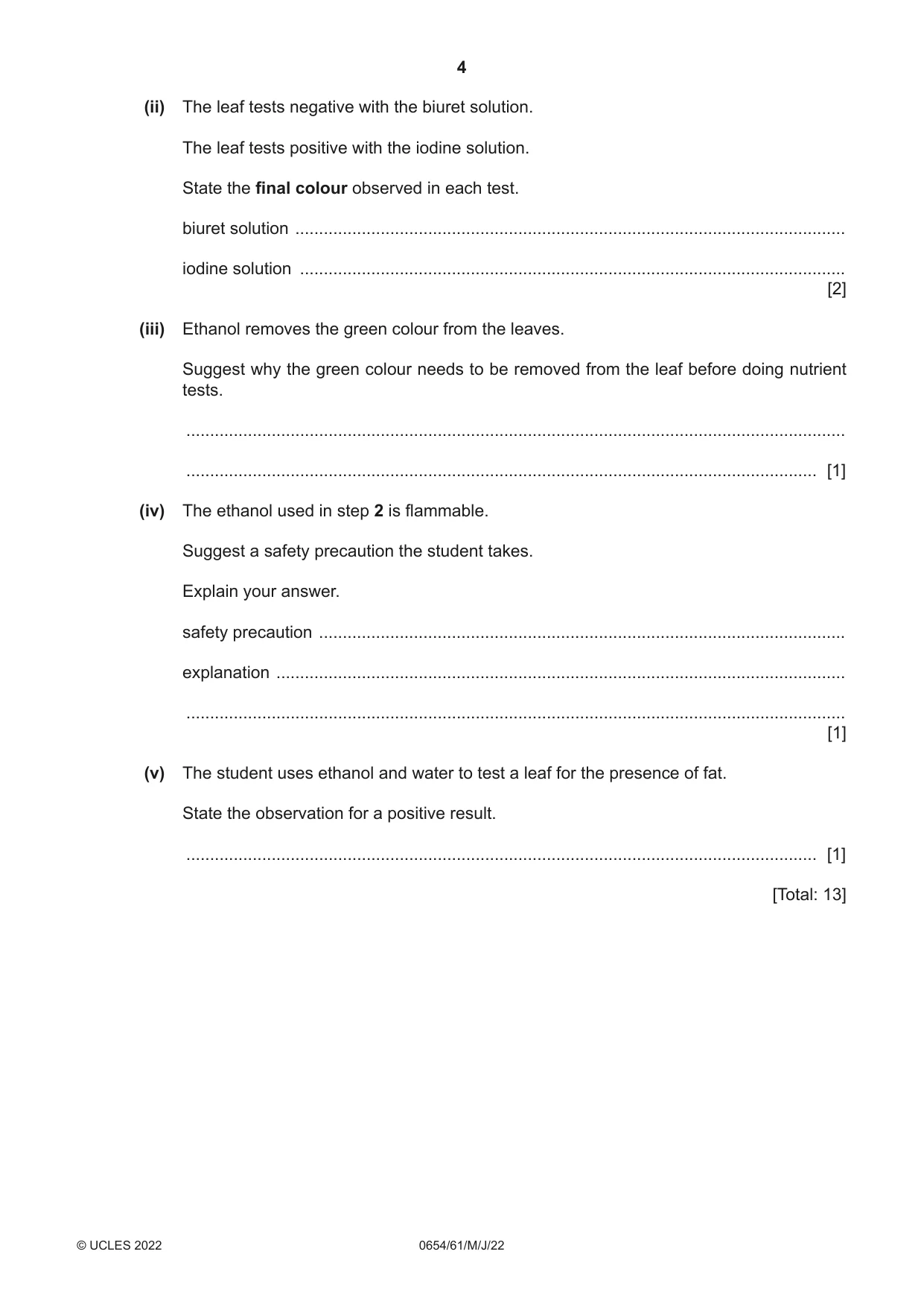 Cambridge IGCSE Sciences - Co-ordinated (Double) 0654 2022 May/June Paper 6 · Variant 1 question paper, page 4 of 20