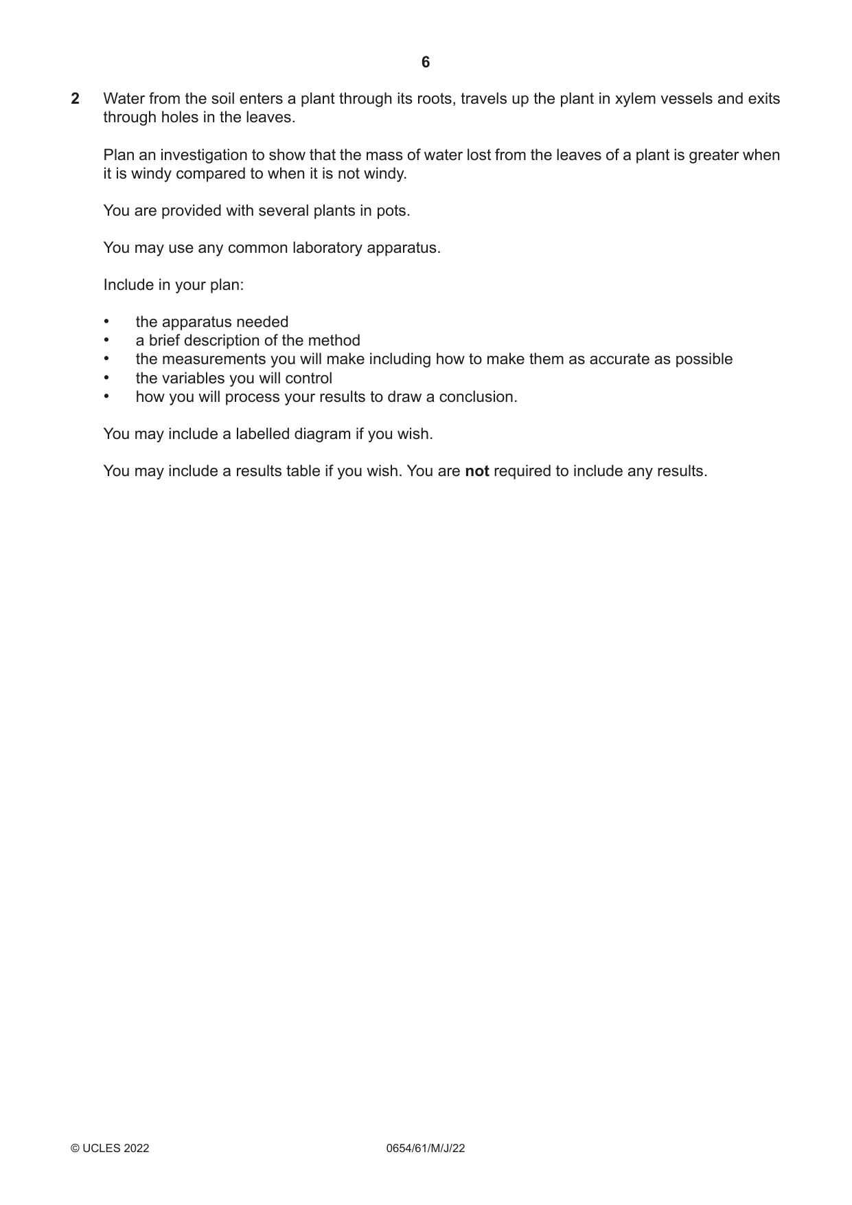 Cambridge IGCSE Sciences - Co-ordinated (Double) 0654 2022 May/June Paper 6 · Variant 1 question paper, page 6 of 20