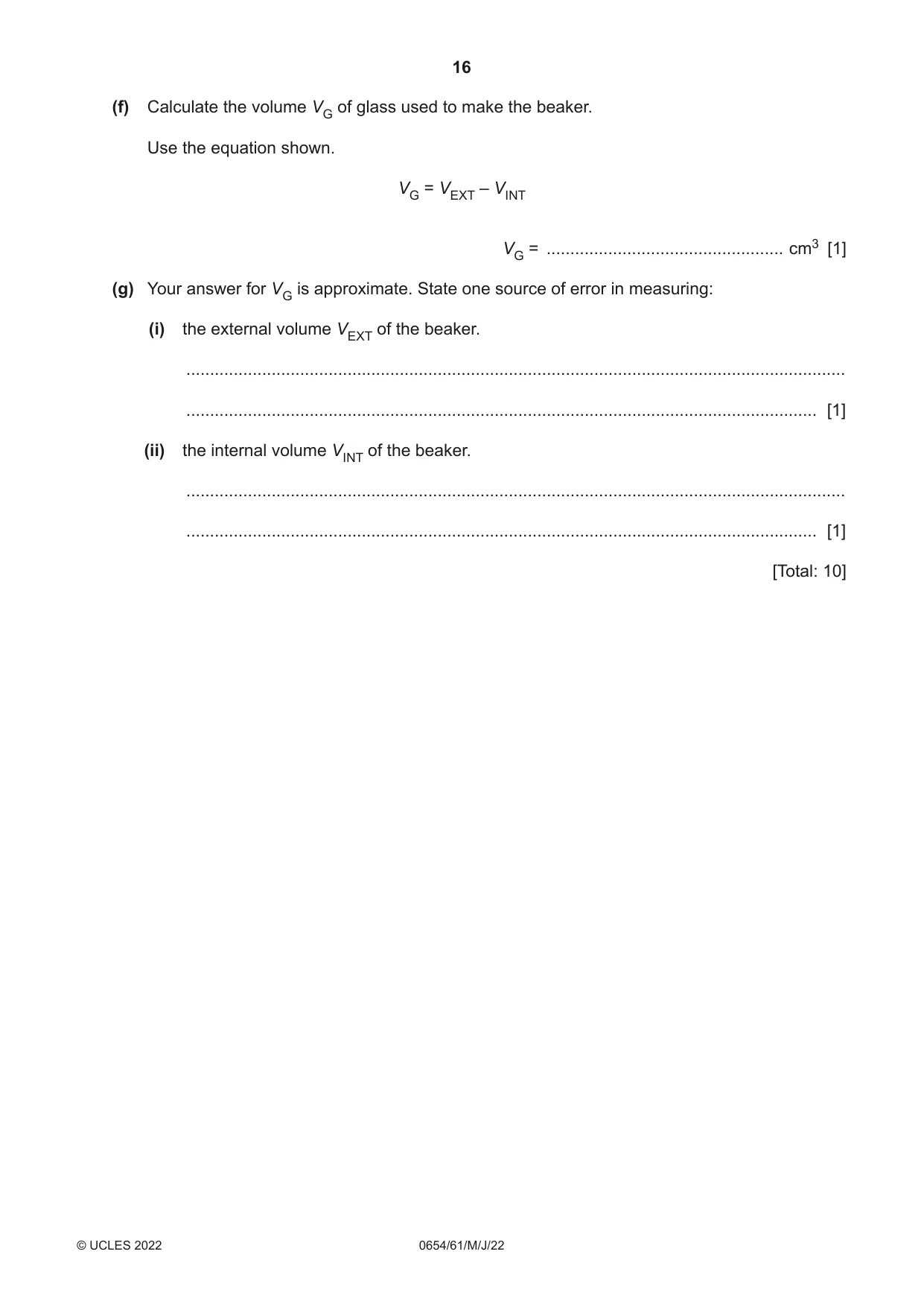 Cambridge IGCSE Sciences - Co-ordinated (Double) 0654 2022 May/June Paper 6 · Variant 1 question paper, page 16 of 20