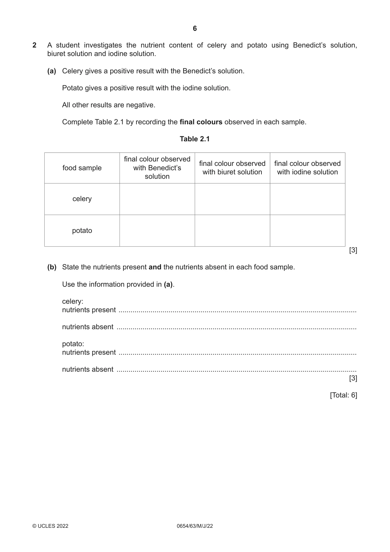 Cambridge IGCSE Sciences - Co-ordinated (Double) 0654 2022 May/June Paper 6 · Variant 3 question paper, page 6 of 24