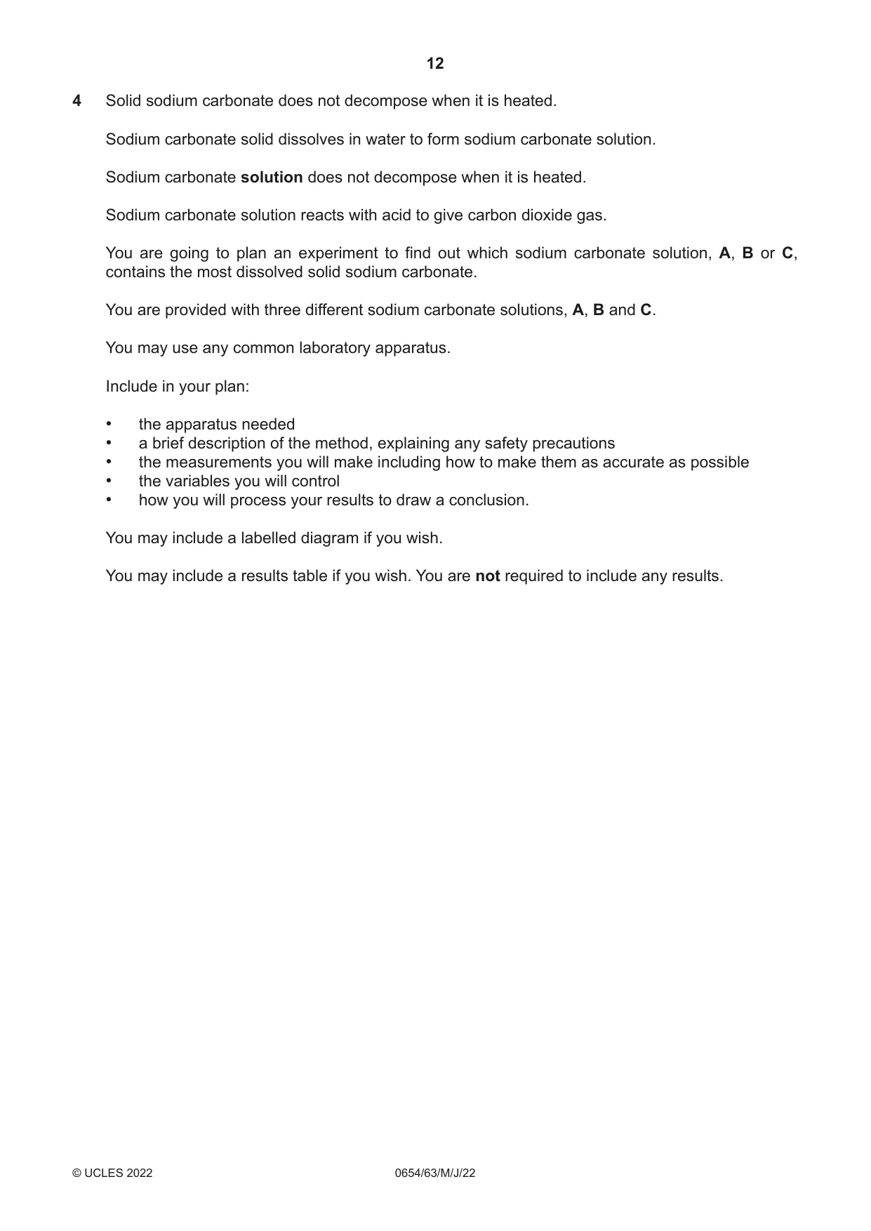 Cambridge IGCSE Sciences - Co-ordinated (Double) 0654 2022 May/June Paper 6 · Variant 3 question paper, page 12 of 24