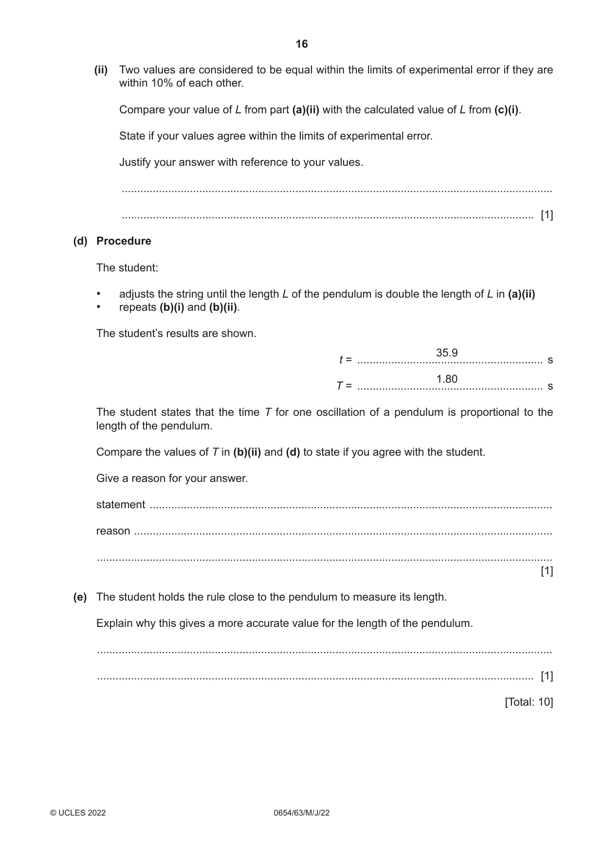 Cambridge IGCSE Sciences - Co-ordinated (Double) 0654 2022 May/June Paper 6 · Variant 3 question paper, page 16 of 24