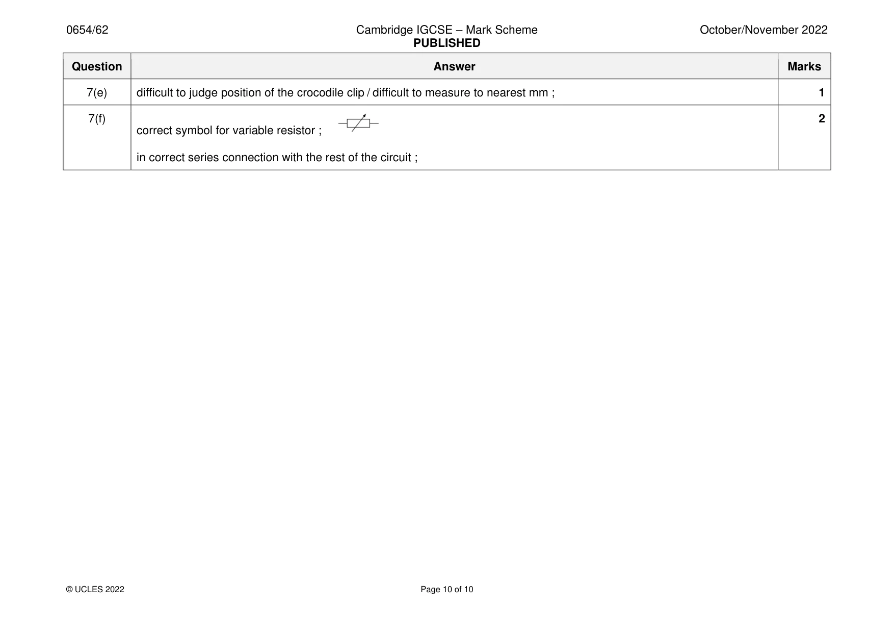 Mark scheme, page 10 of 10