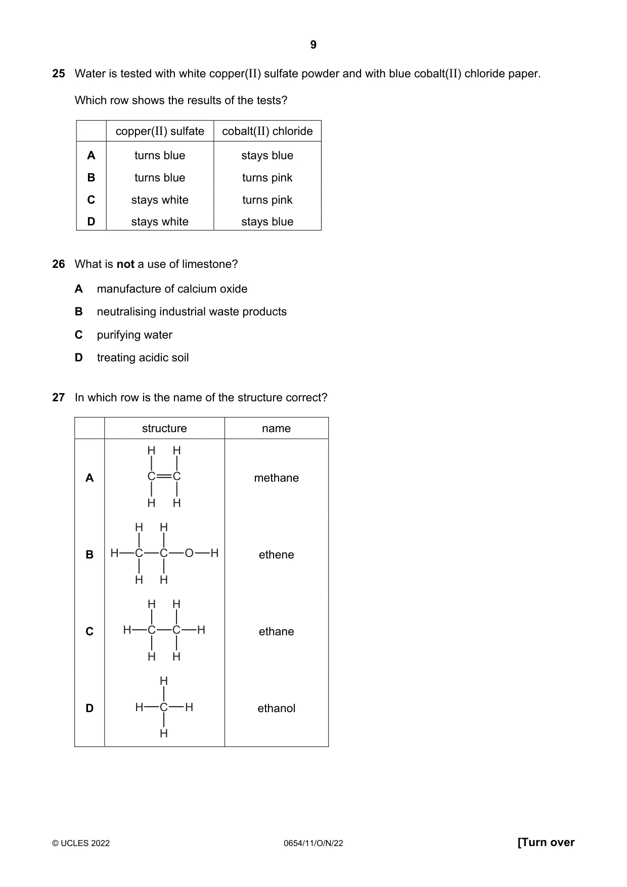 Cambridge IGCSE Sciences - Co-ordinated (Double) 0654 2022 Oct/Nov Paper 1 · Variant 1 question paper, page 9 of 16