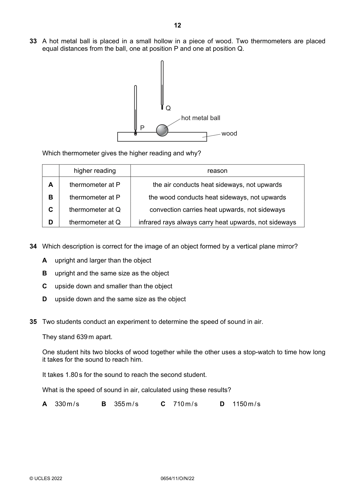 Cambridge IGCSE Sciences - Co-ordinated (Double) 0654 2022 Oct/Nov Paper 1 · Variant 1 question paper, page 12 of 16