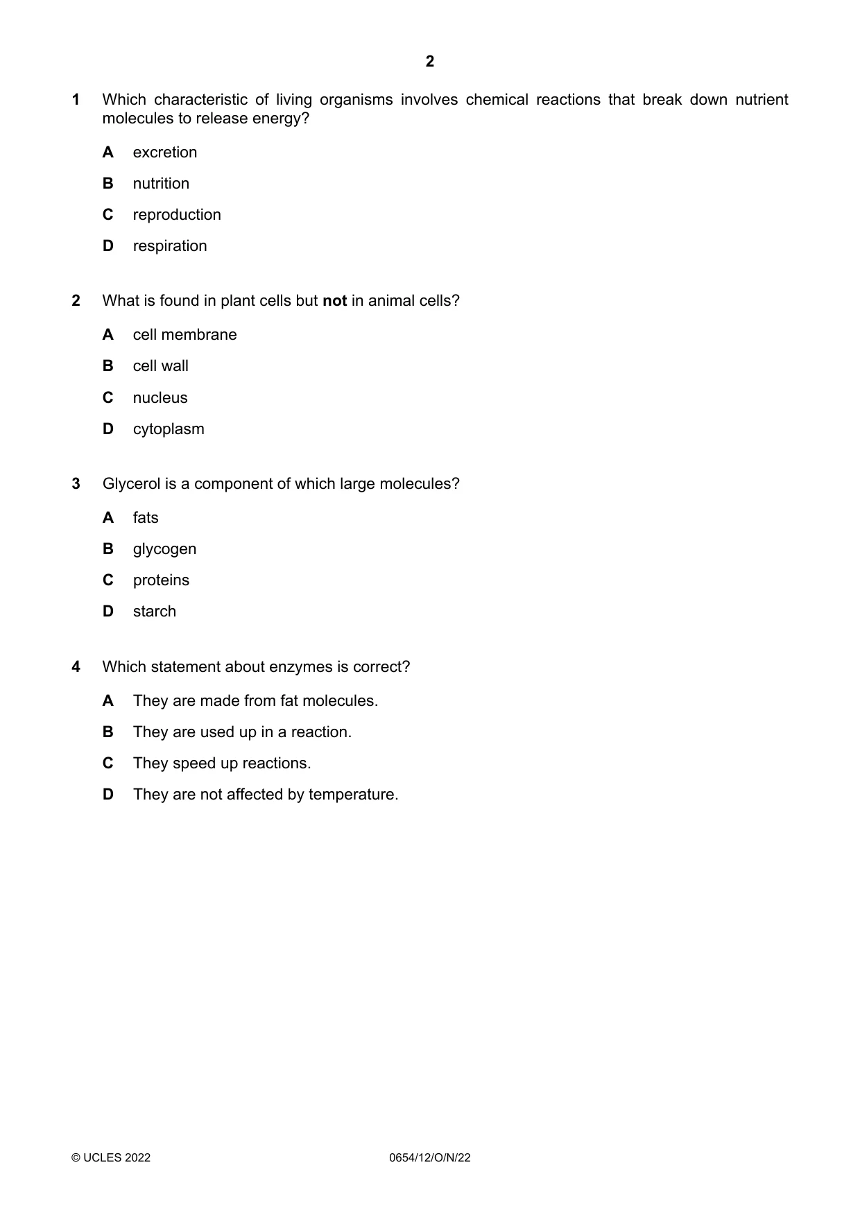 Cambridge IGCSE Sciences - Co-ordinated (Double) 0654 2022 Oct/Nov Paper 1 · Variant 2 question paper, page 2 of 16