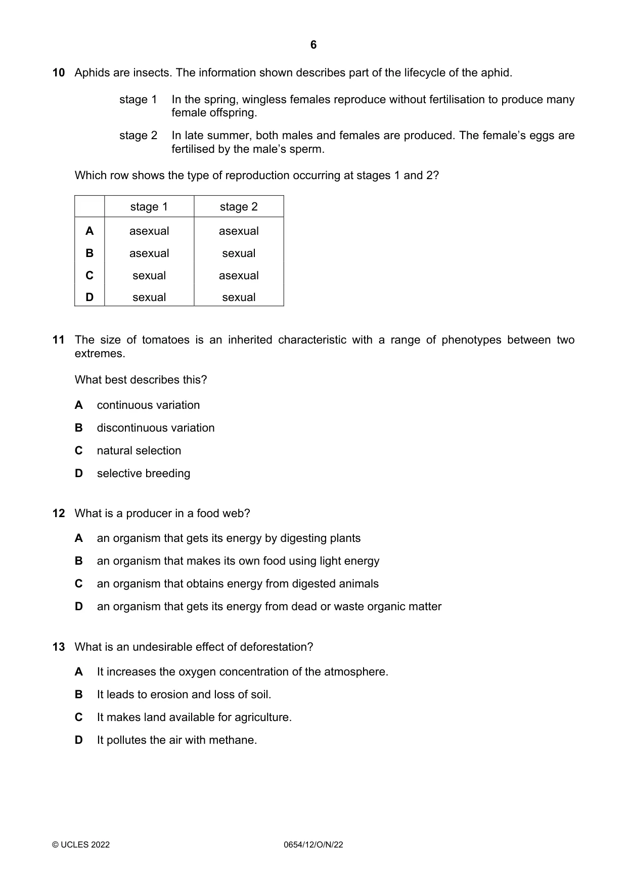 Cambridge IGCSE Sciences - Co-ordinated (Double) 0654 2022 Oct/Nov Paper 1 · Variant 2 question paper, page 6 of 16