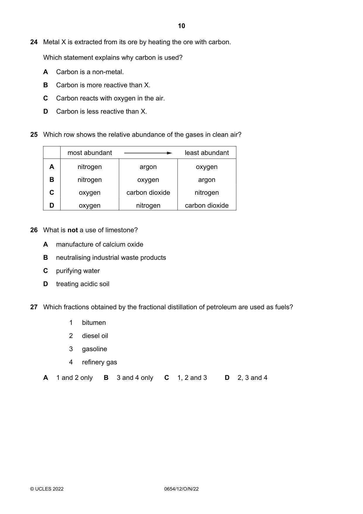 Cambridge IGCSE Sciences - Co-ordinated (Double) 0654 2022 Oct/Nov Paper 1 · Variant 2 question paper, page 10 of 16