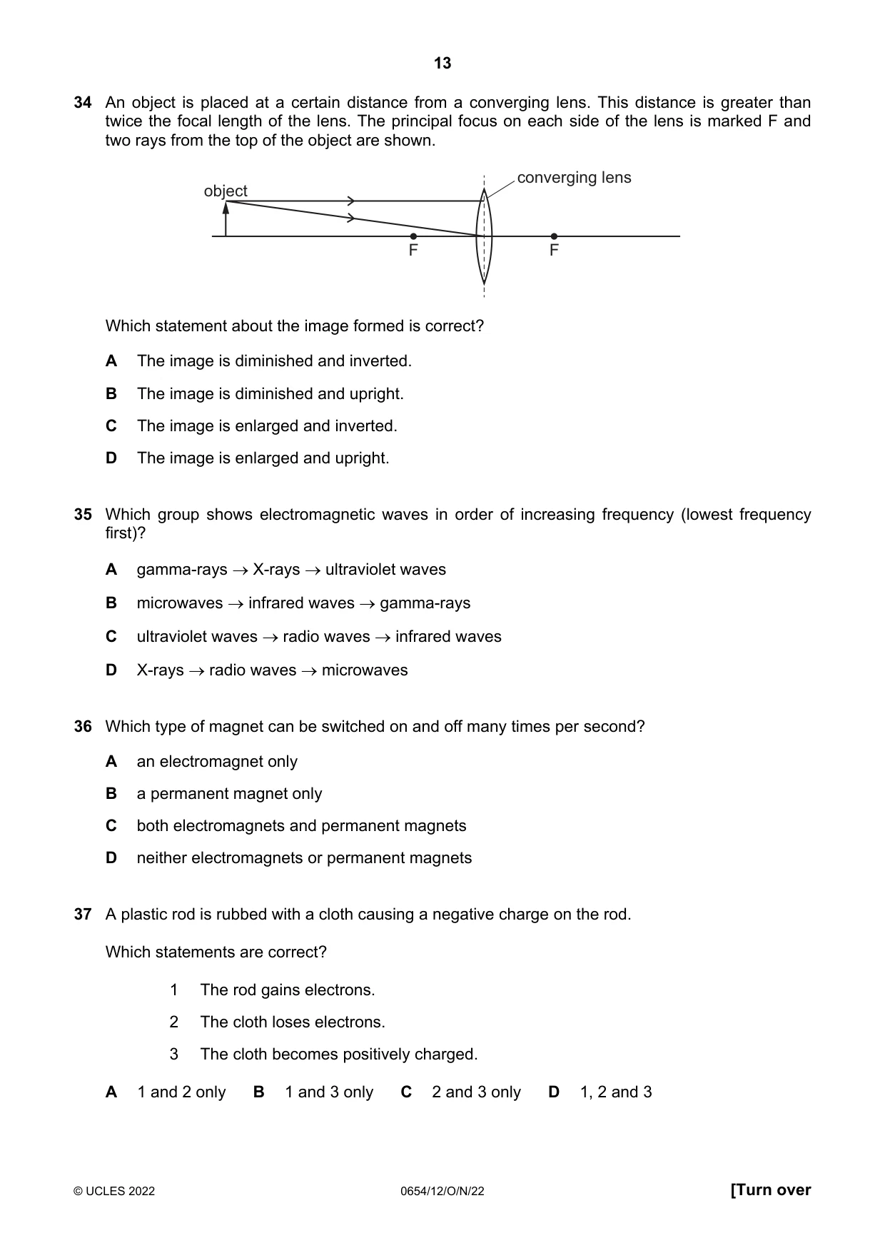 Cambridge IGCSE Sciences - Co-ordinated (Double) 0654 2022 Oct/Nov Paper 1 · Variant 2 question paper, page 13 of 16
