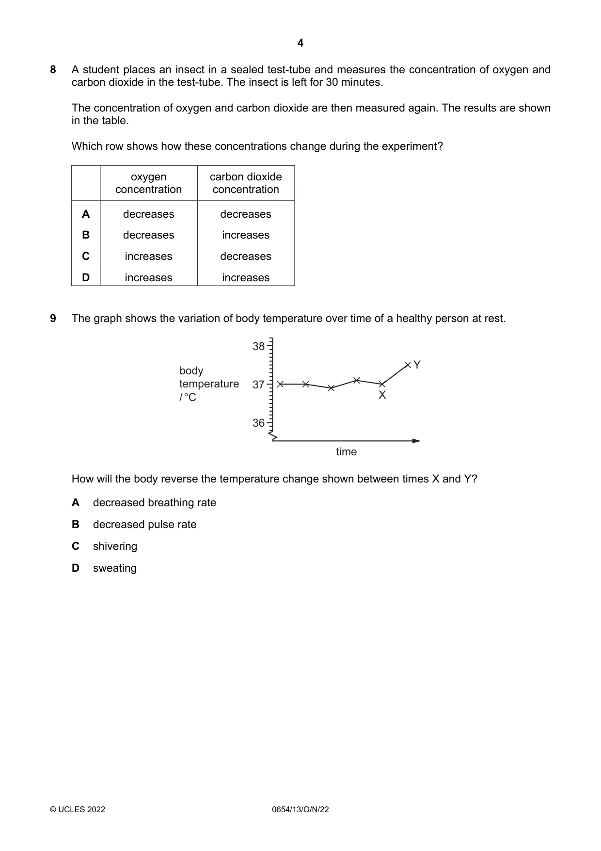 Cambridge IGCSE Sciences - Co-ordinated (Double) 0654 2022 Oct/Nov Paper 1 · Variant 3 question paper, page 4 of 16