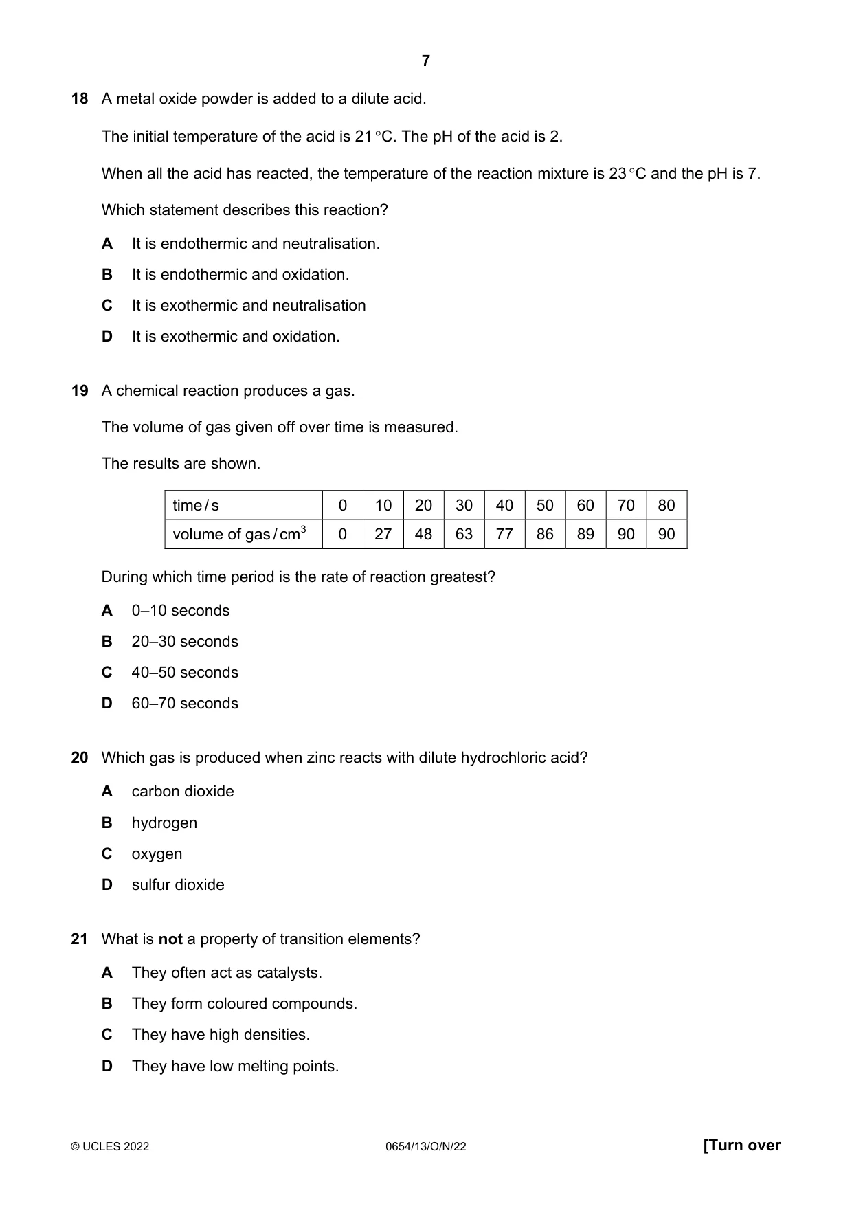 Cambridge IGCSE Sciences - Co-ordinated (Double) 0654 2022 Oct/Nov Paper 1 · Variant 3 question paper, page 7 of 16