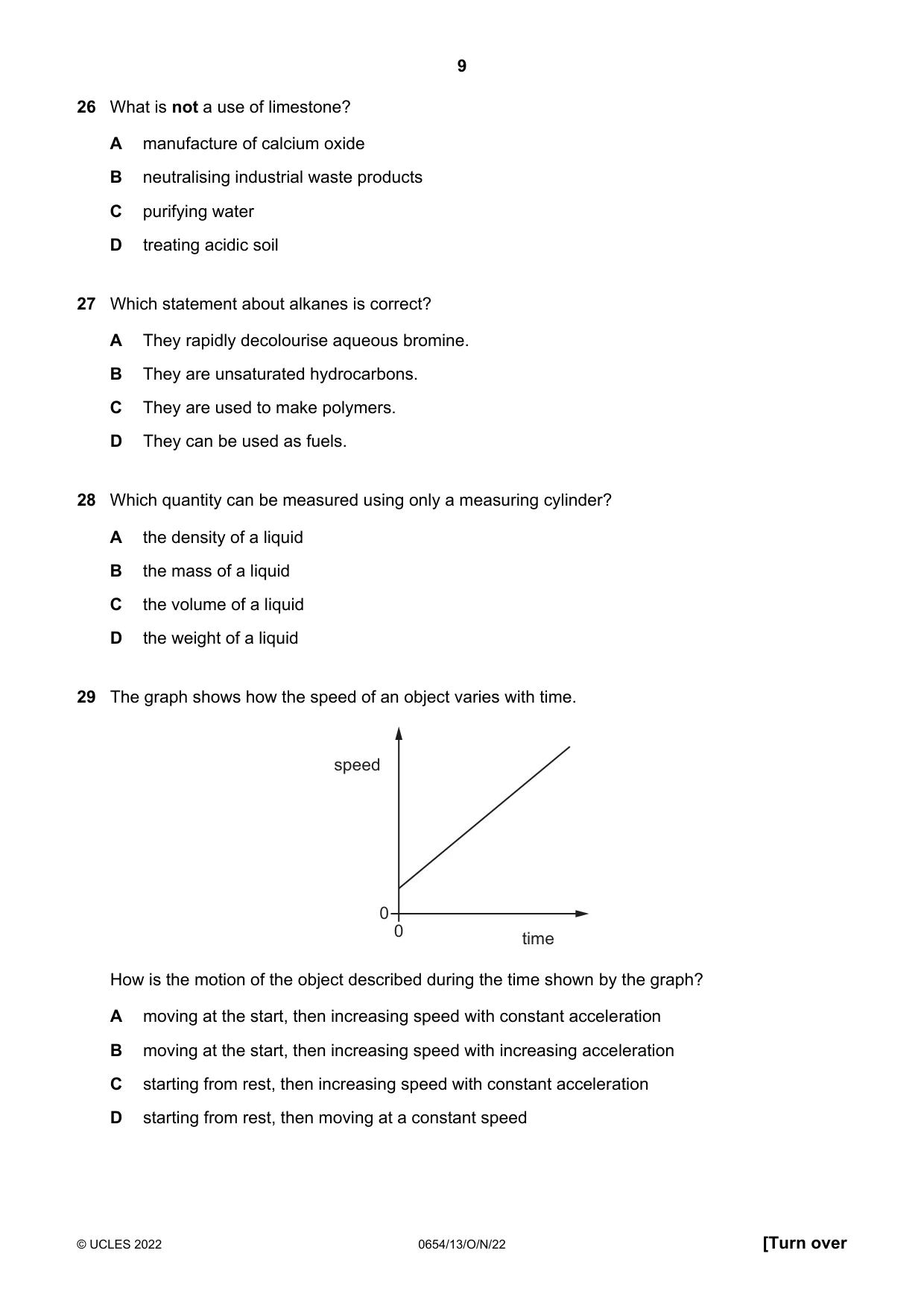 Cambridge IGCSE Sciences - Co-ordinated (Double) 0654 2022 Oct/Nov Paper 1 · Variant 3 question paper, page 9 of 16