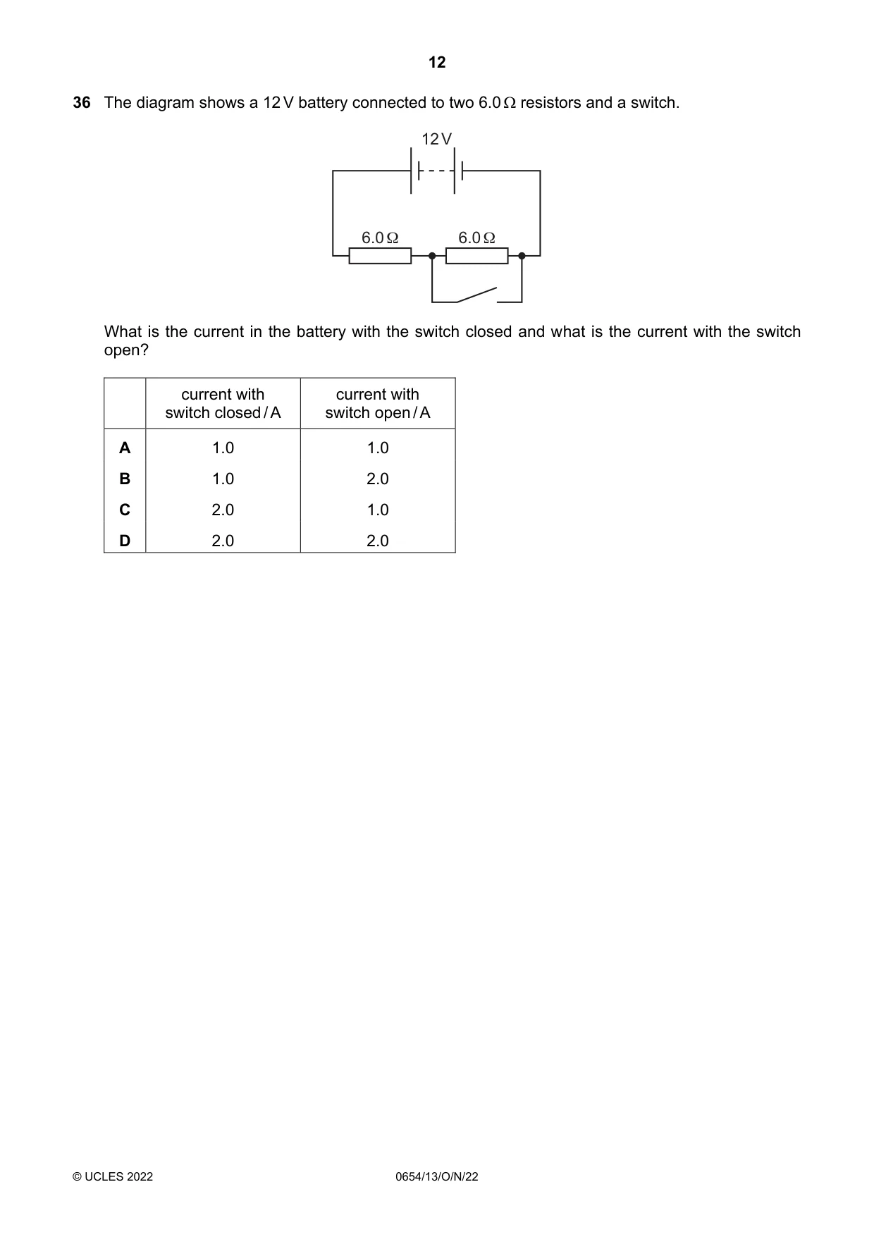 Cambridge IGCSE Sciences - Co-ordinated (Double) 0654 2022 Oct/Nov Paper 1 · Variant 3 question paper, page 12 of 16