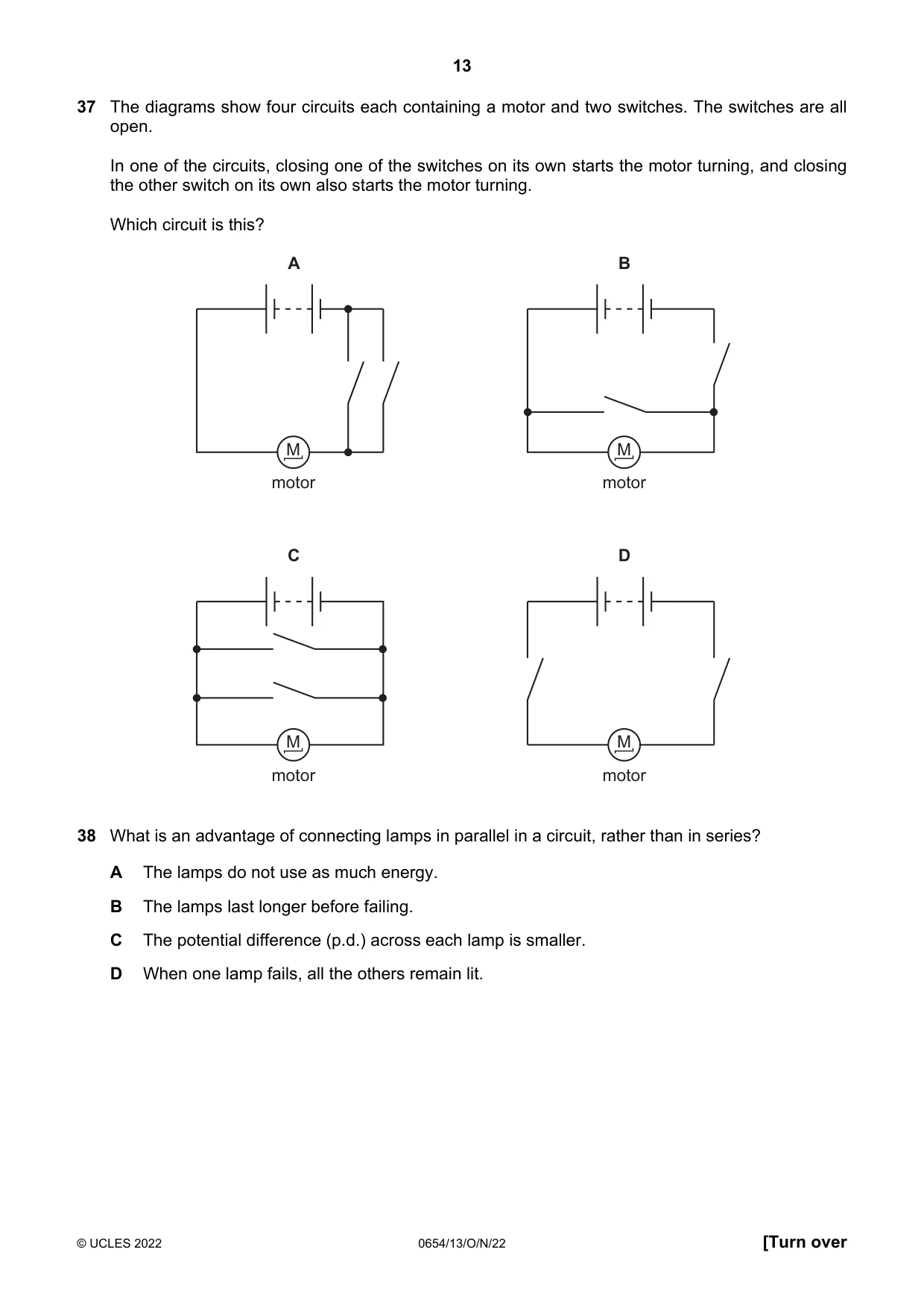 Cambridge IGCSE Sciences - Co-ordinated (Double) 0654 2022 Oct/Nov Paper 1 · Variant 3 question paper, page 13 of 16