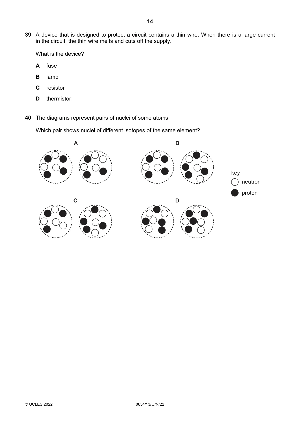 Cambridge IGCSE Sciences - Co-ordinated (Double) 0654 2022 Oct/Nov Paper 1 · Variant 3 question paper, page 14 of 16