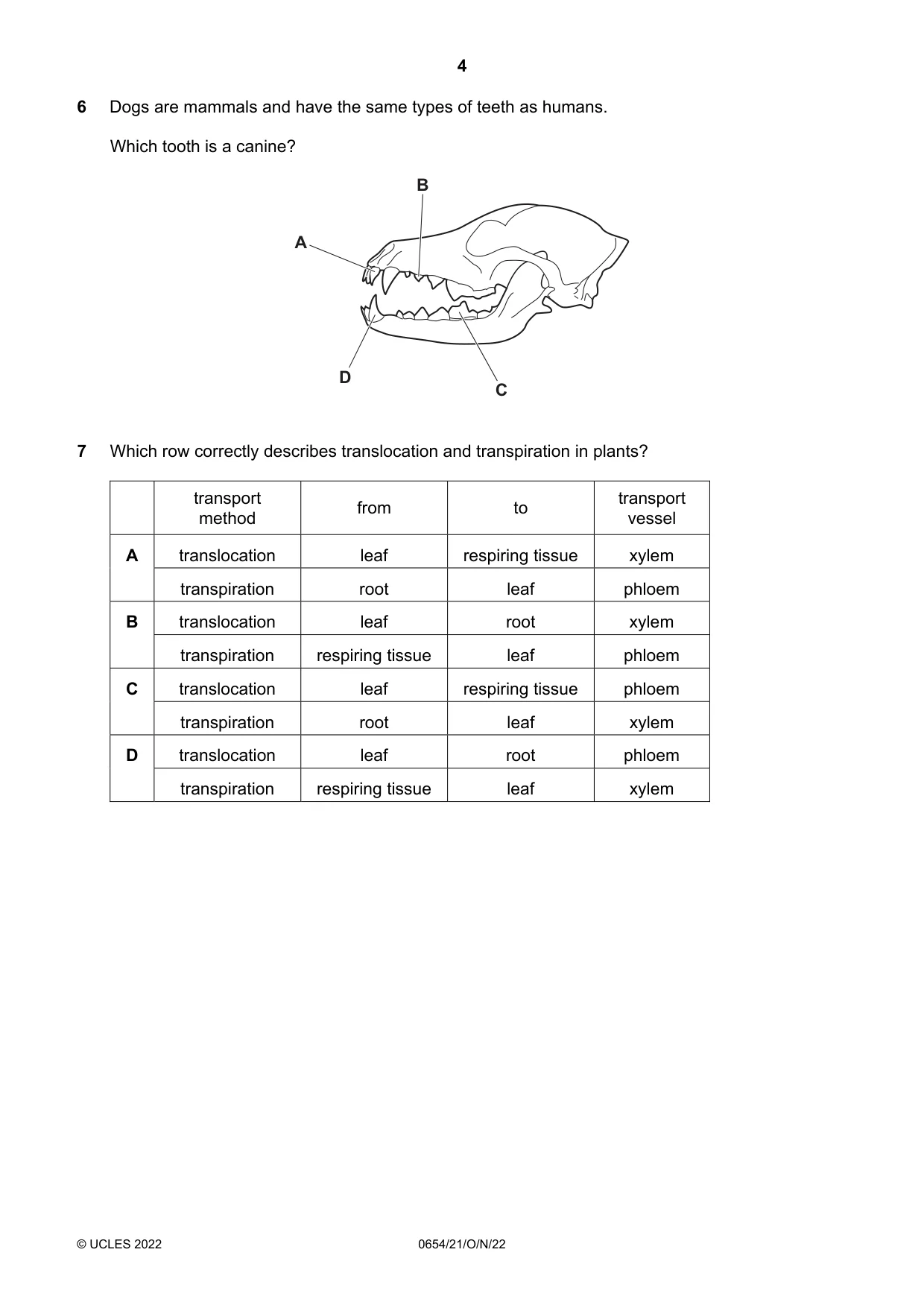 Cambridge IGCSE Sciences - Co-ordinated (Double) 0654 2022 Oct/Nov Paper 2 · Variant 1 question paper, page 4 of 16