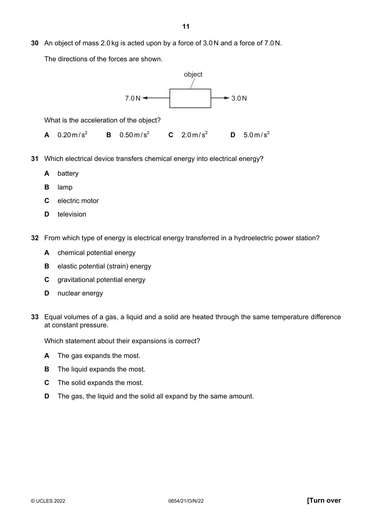 Cambridge IGCSE Sciences - Co-ordinated (Double) 0654 2022 Oct/Nov Paper 2 · Variant 1 question paper, page 11 of 16
