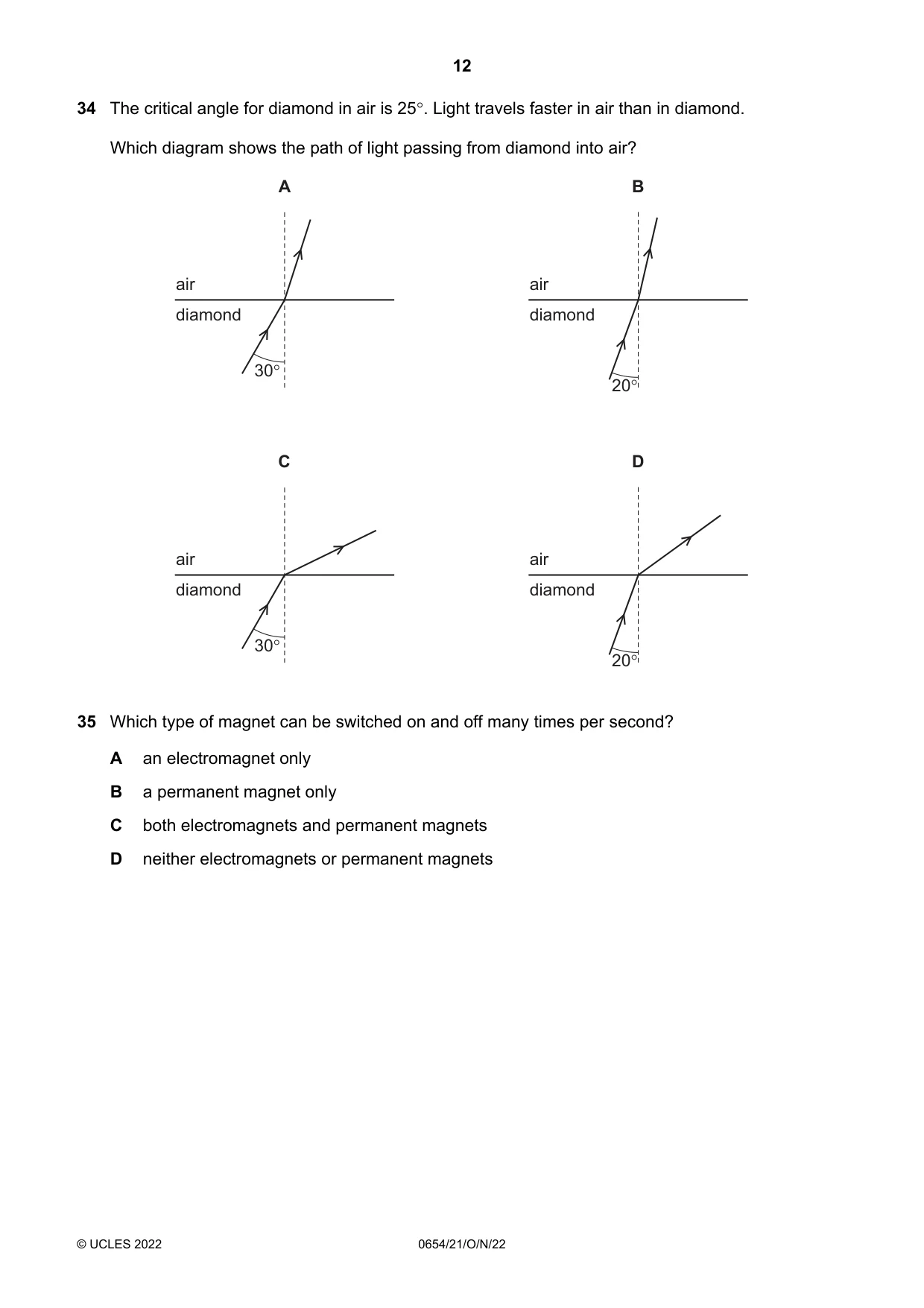 Cambridge IGCSE Sciences - Co-ordinated (Double) 0654 2022 Oct/Nov Paper 2 · Variant 1 question paper, page 12 of 16
