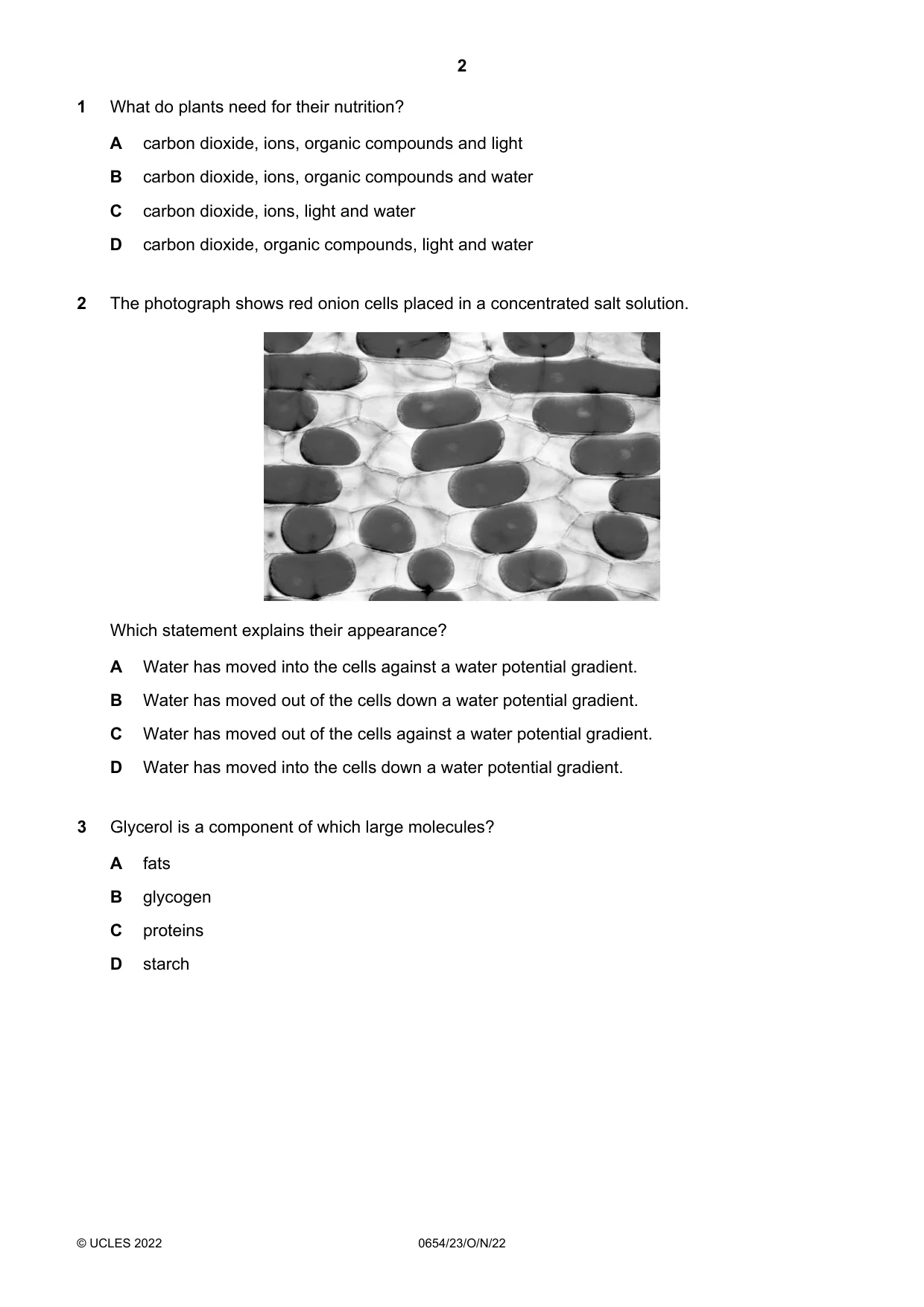 Cambridge IGCSE Sciences - Co-ordinated (Double) 0654 2022 Oct/Nov Paper 2 · Variant 3 question paper, page 2 of 16