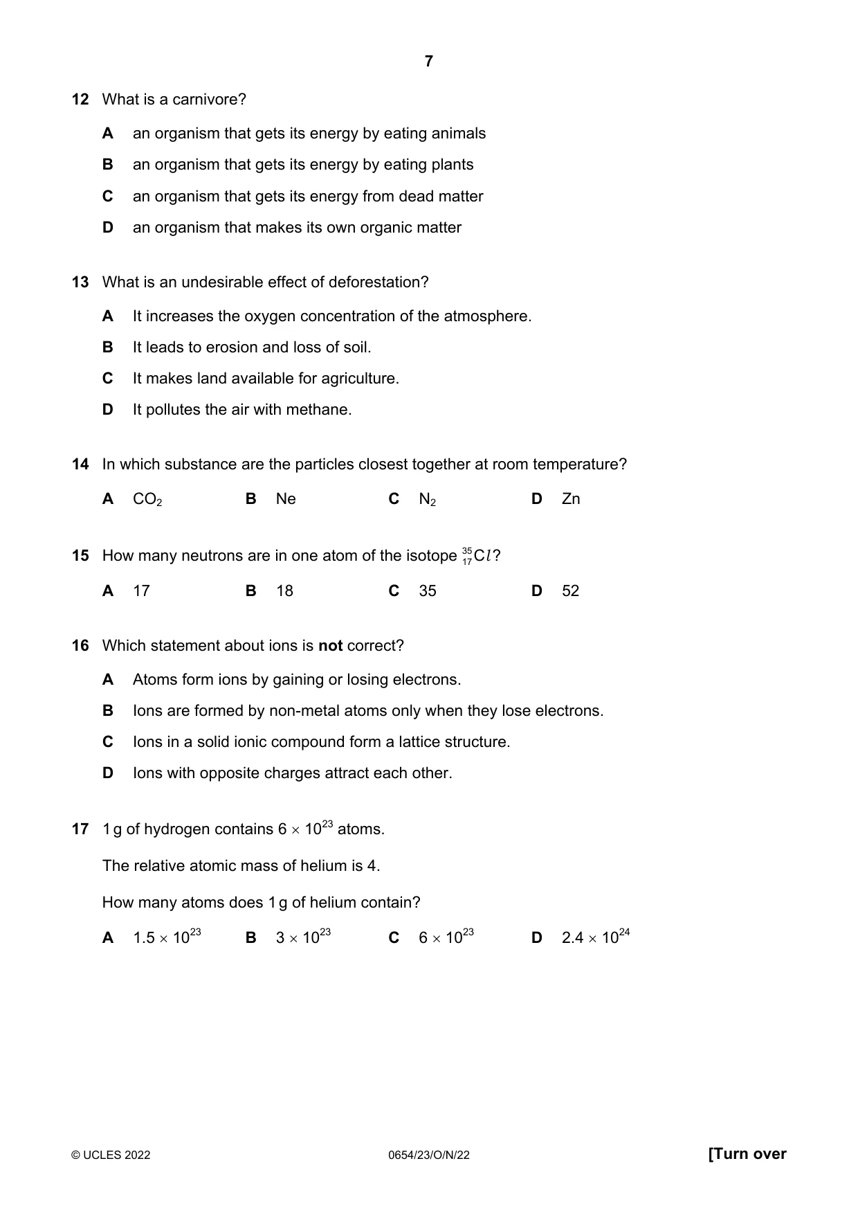 Cambridge IGCSE Sciences - Co-ordinated (Double) 0654 2022 Oct/Nov Paper 2 · Variant 3 question paper, page 7 of 16