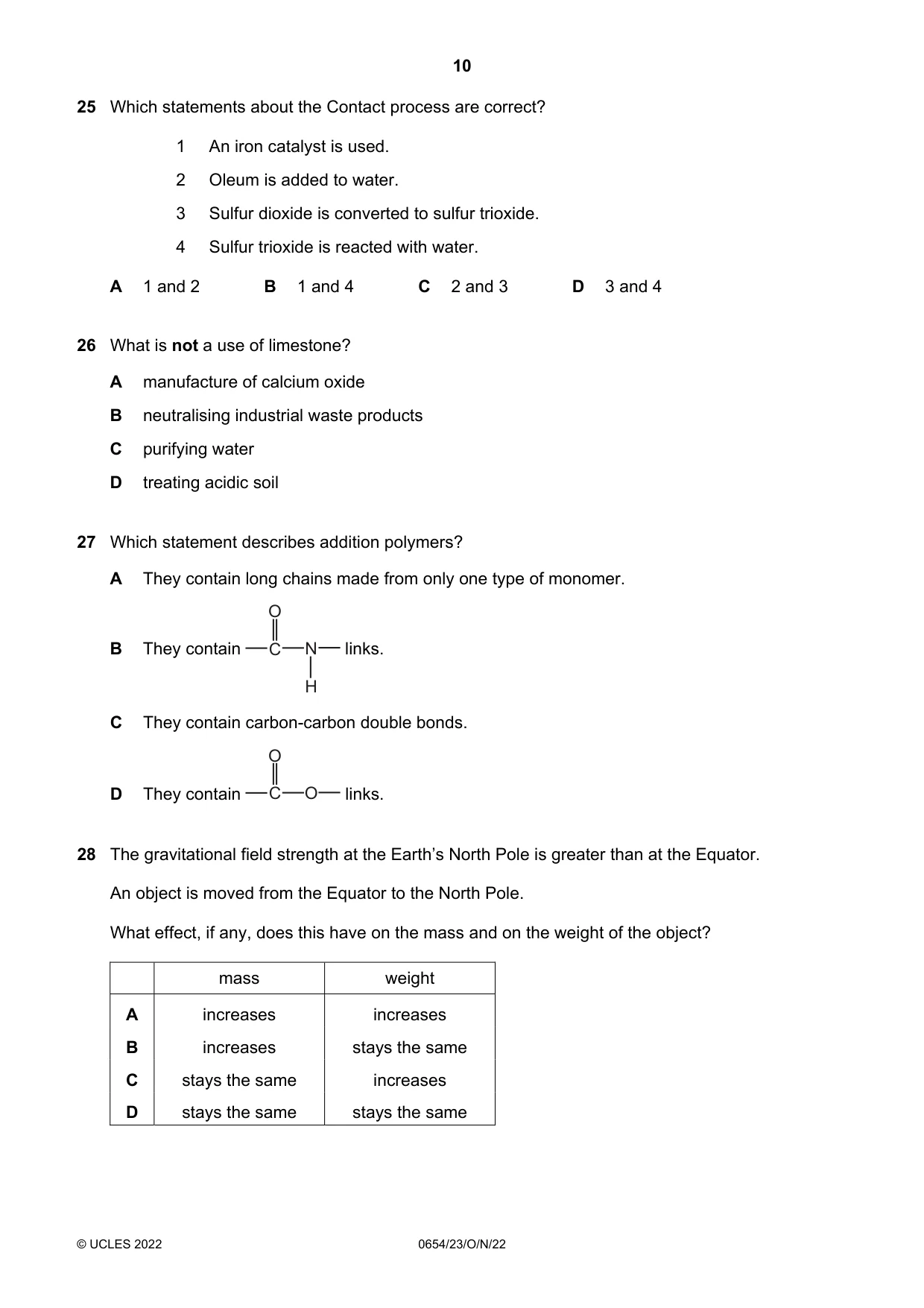 Cambridge IGCSE Sciences - Co-ordinated (Double) 0654 2022 Oct/Nov Paper 2 · Variant 3 question paper, page 10 of 16