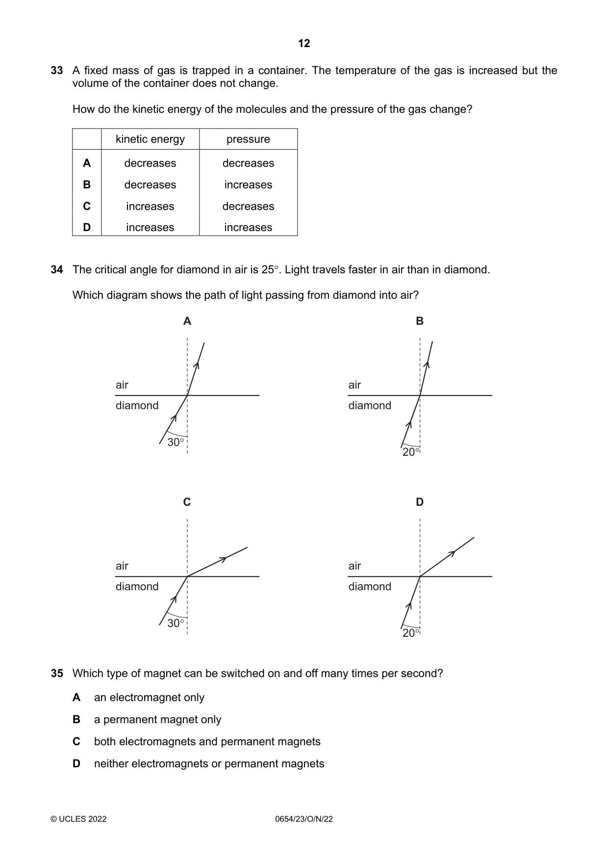 Cambridge IGCSE Sciences - Co-ordinated (Double) 0654 2022 Oct/Nov Paper 2 · Variant 3 question paper, page 12 of 16