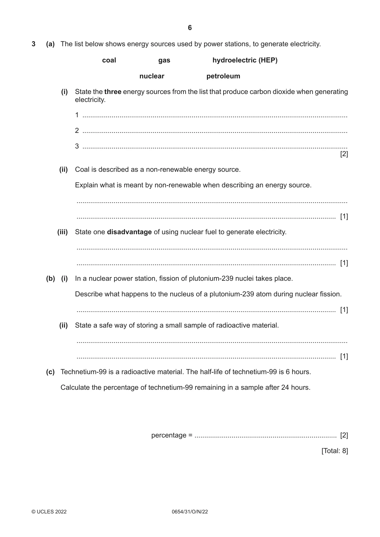 Cambridge IGCSE Sciences - Co-ordinated (Double) 0654 2022 Oct/Nov Paper 3 · Variant 1 question paper, page 6 of 28