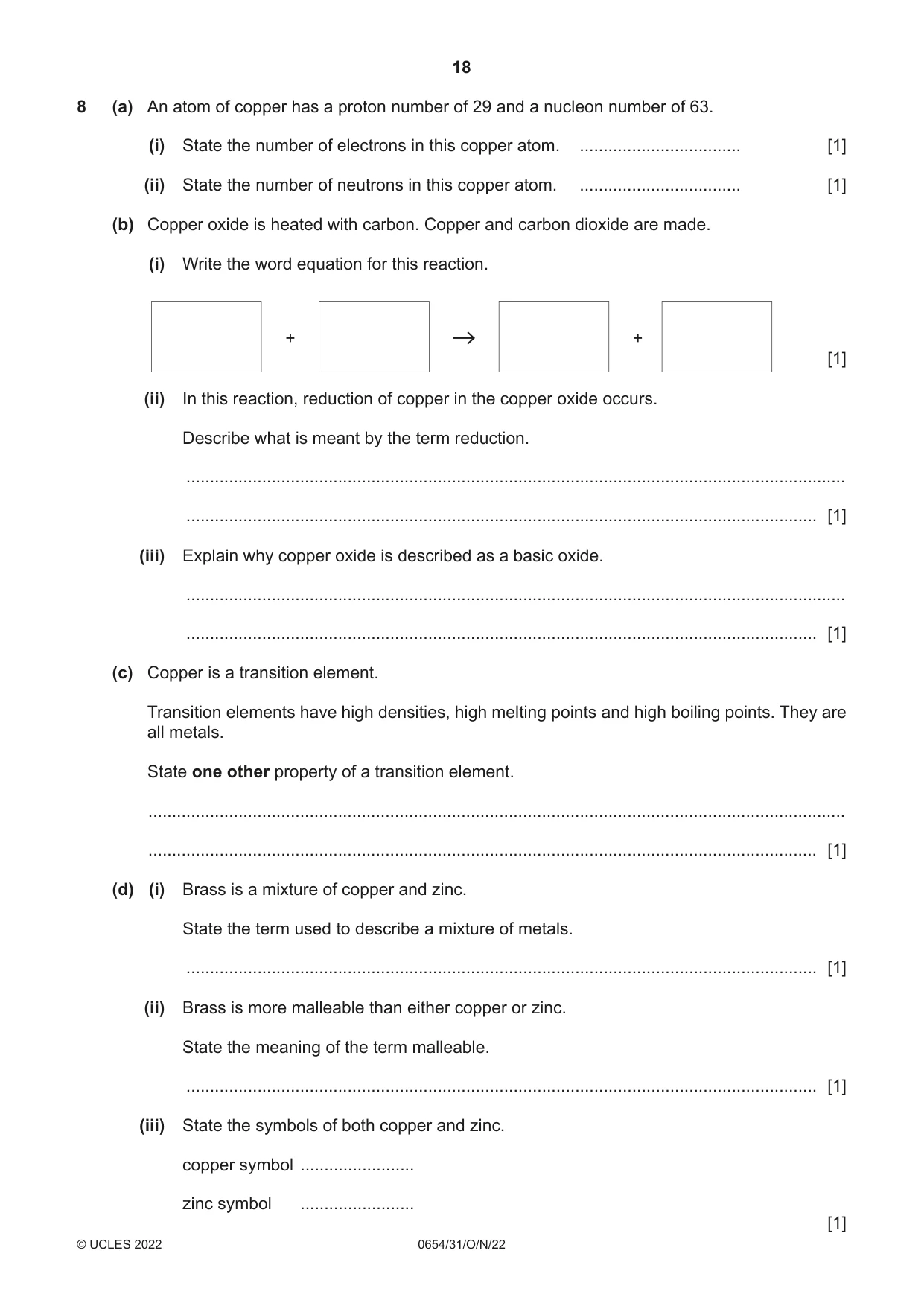Cambridge IGCSE Sciences - Co-ordinated (Double) 0654 2022 Oct/Nov Paper 3 · Variant 1 question paper, page 18 of 28