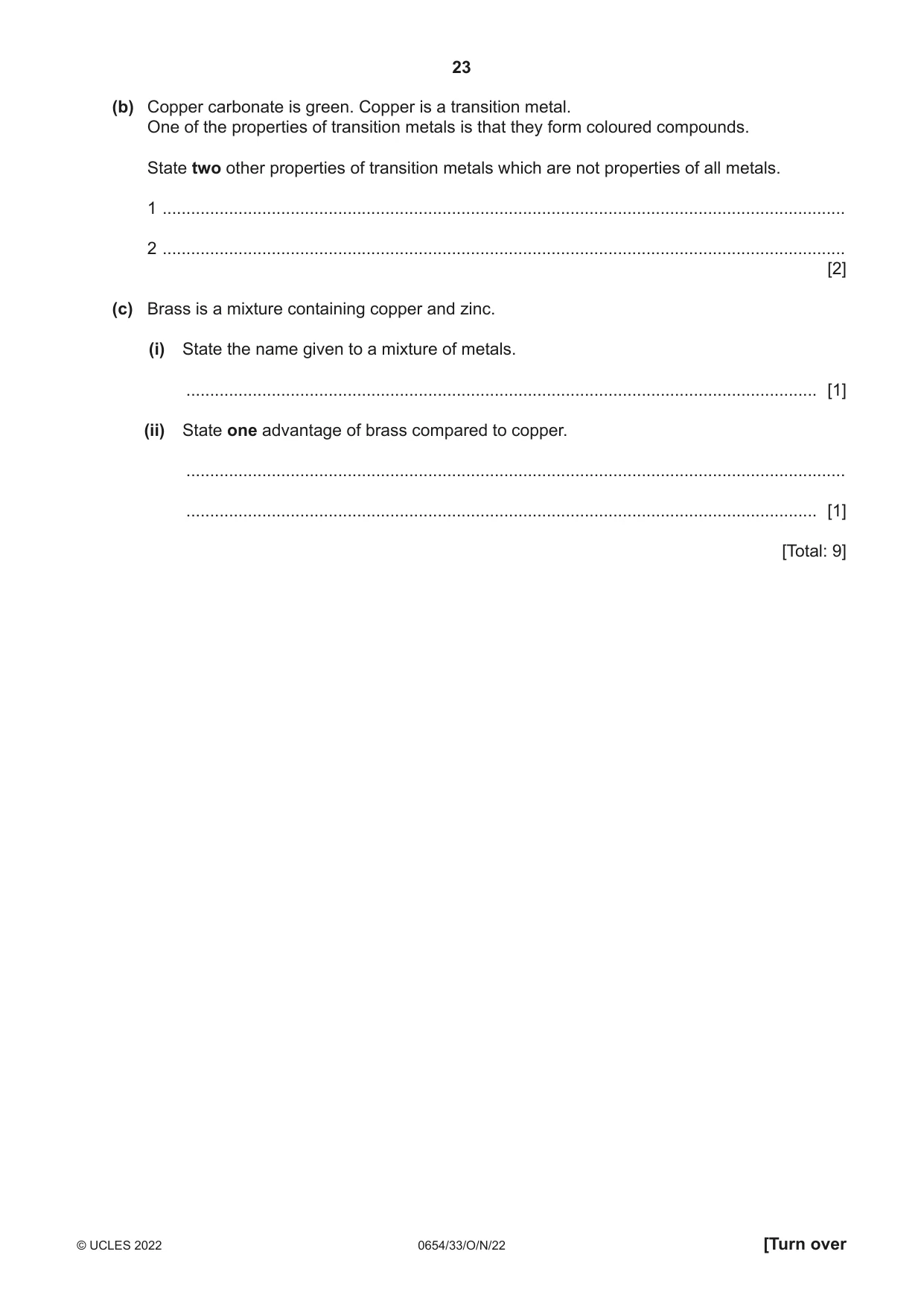 Cambridge IGCSE Sciences - Co-ordinated (Double) 0654 2022 Oct/Nov Paper 3 · Variant 3 question paper, page 23 of 28