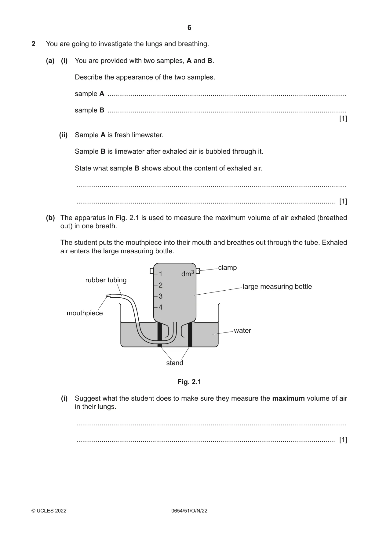 Cambridge IGCSE Sciences - Co-ordinated (Double) 0654 2022 Oct/Nov Paper 5 · Variant 1 question paper, page 6 of 20
